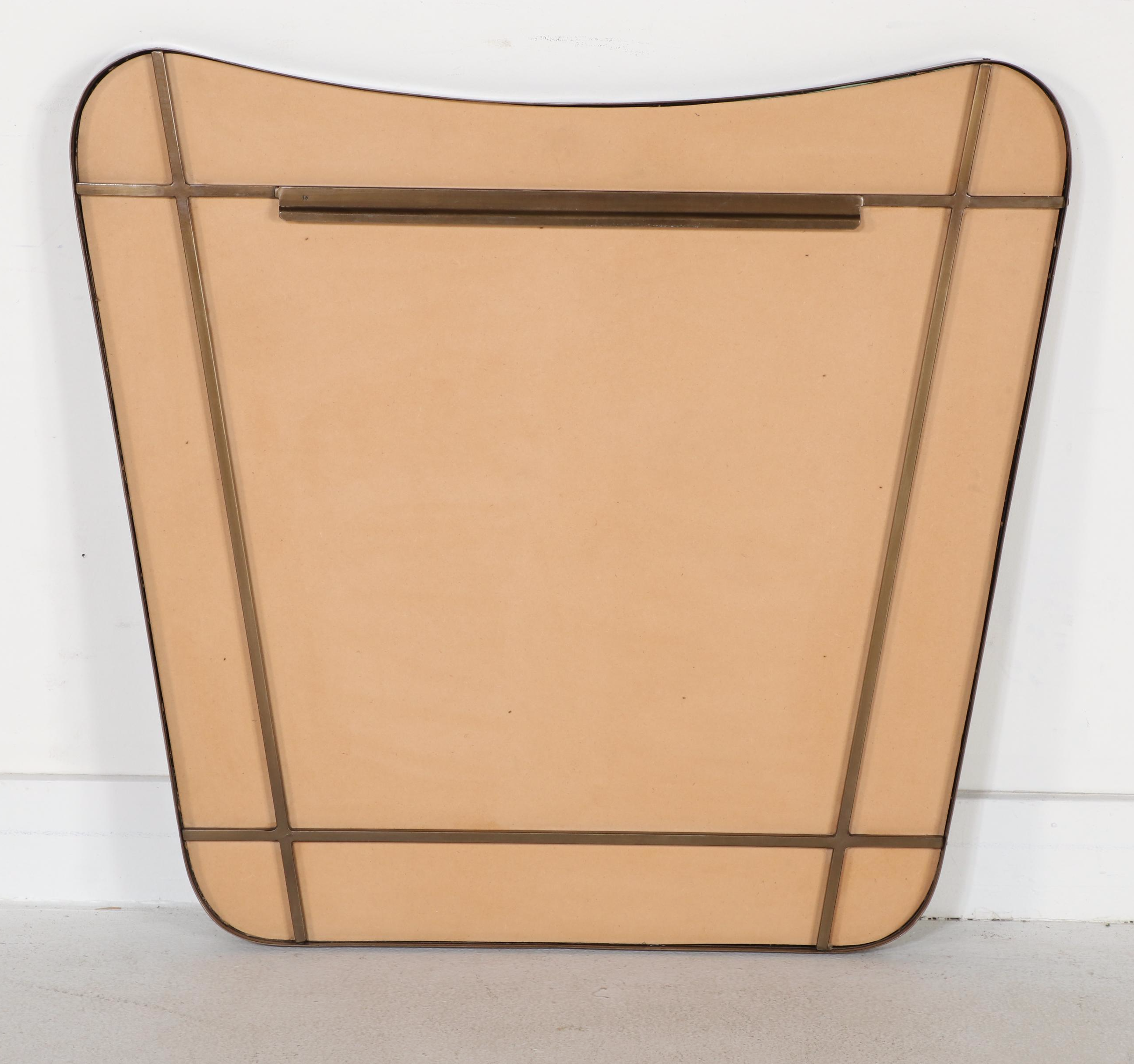 Italian Modern Style Brass Framed Wall Mirror, Manner of Gio Ponti