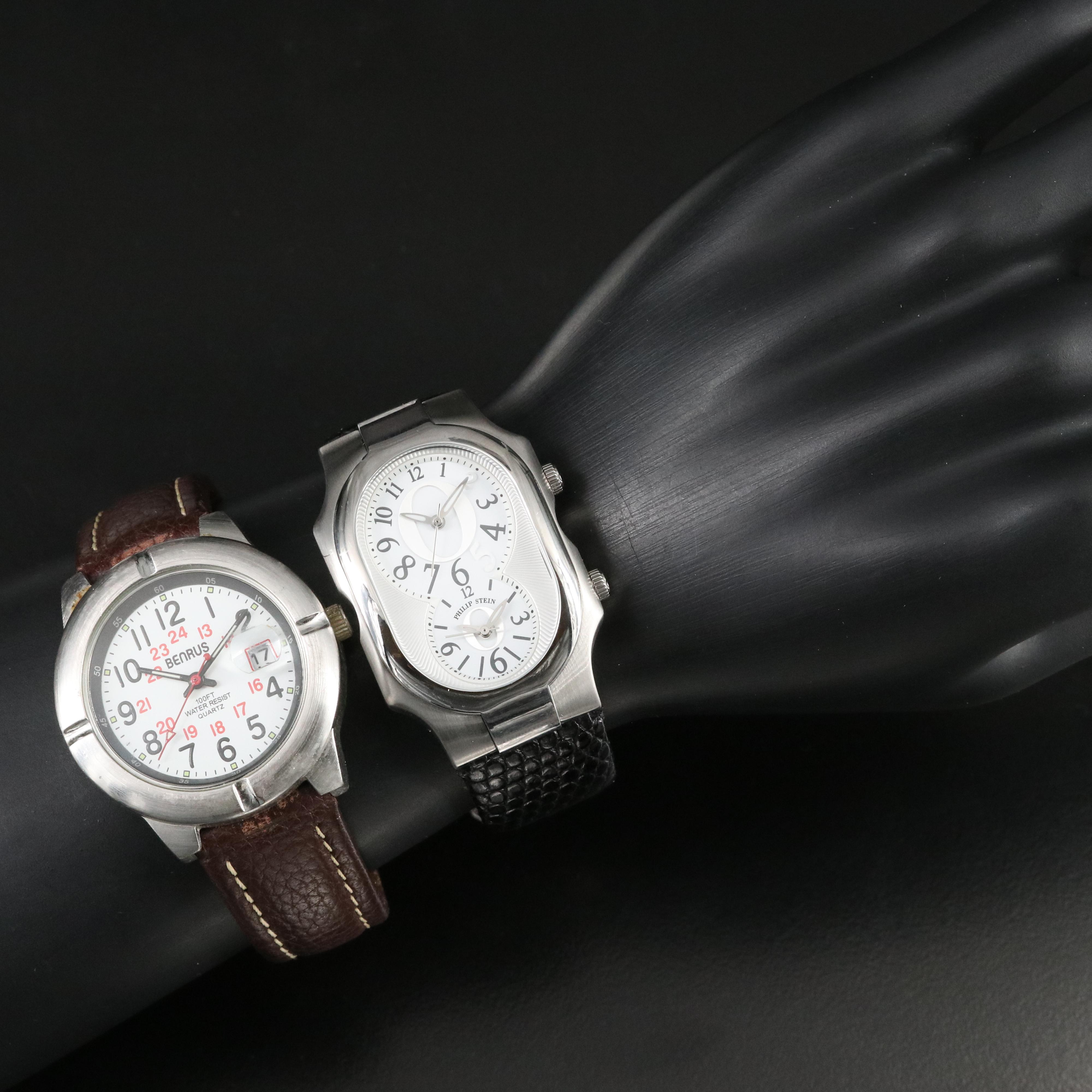 Philip Stein Signature Dual Time Stainless Steel and Benrus Military Watch