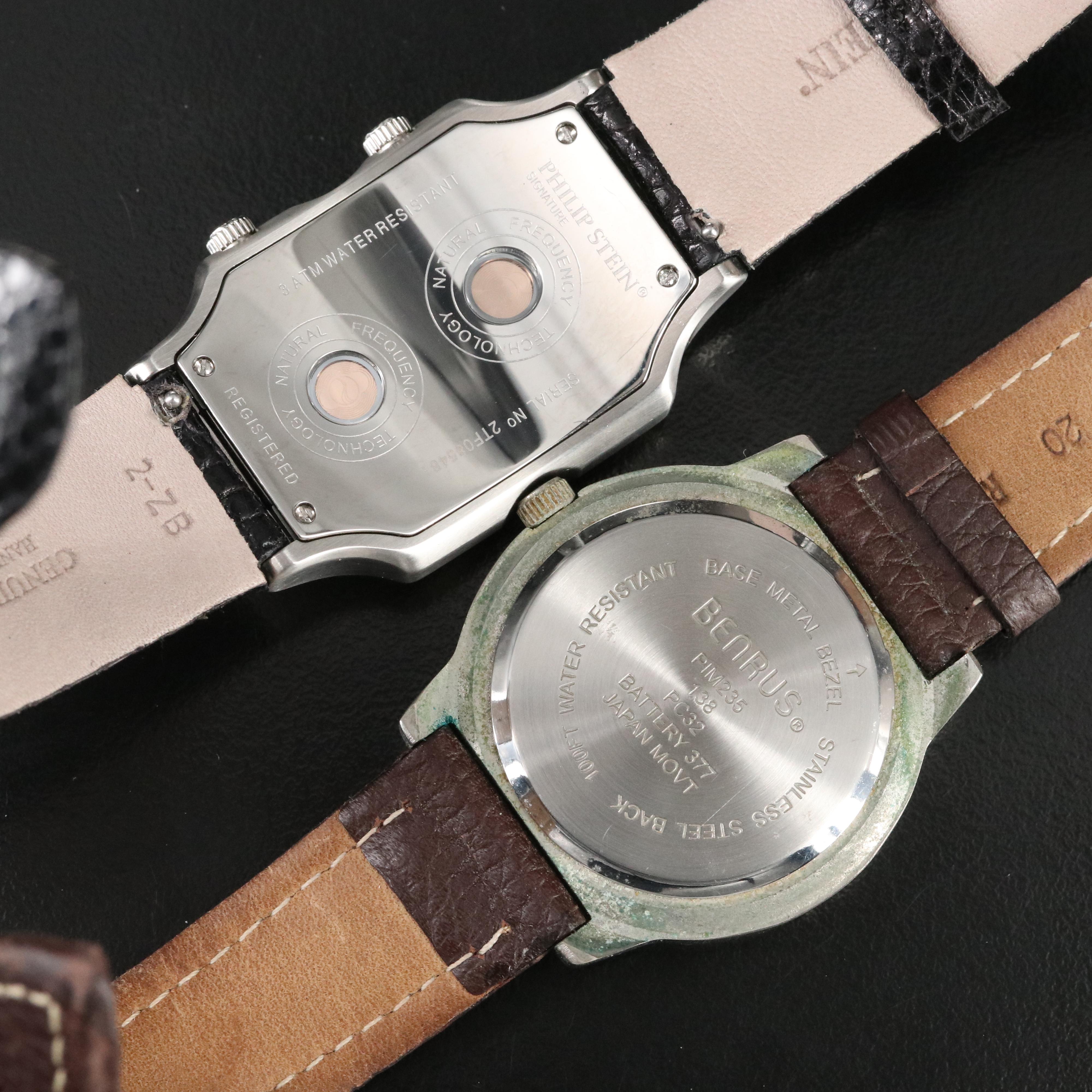 Philip Stein Signature Dual Time Stainless Steel and Benrus Military Watch