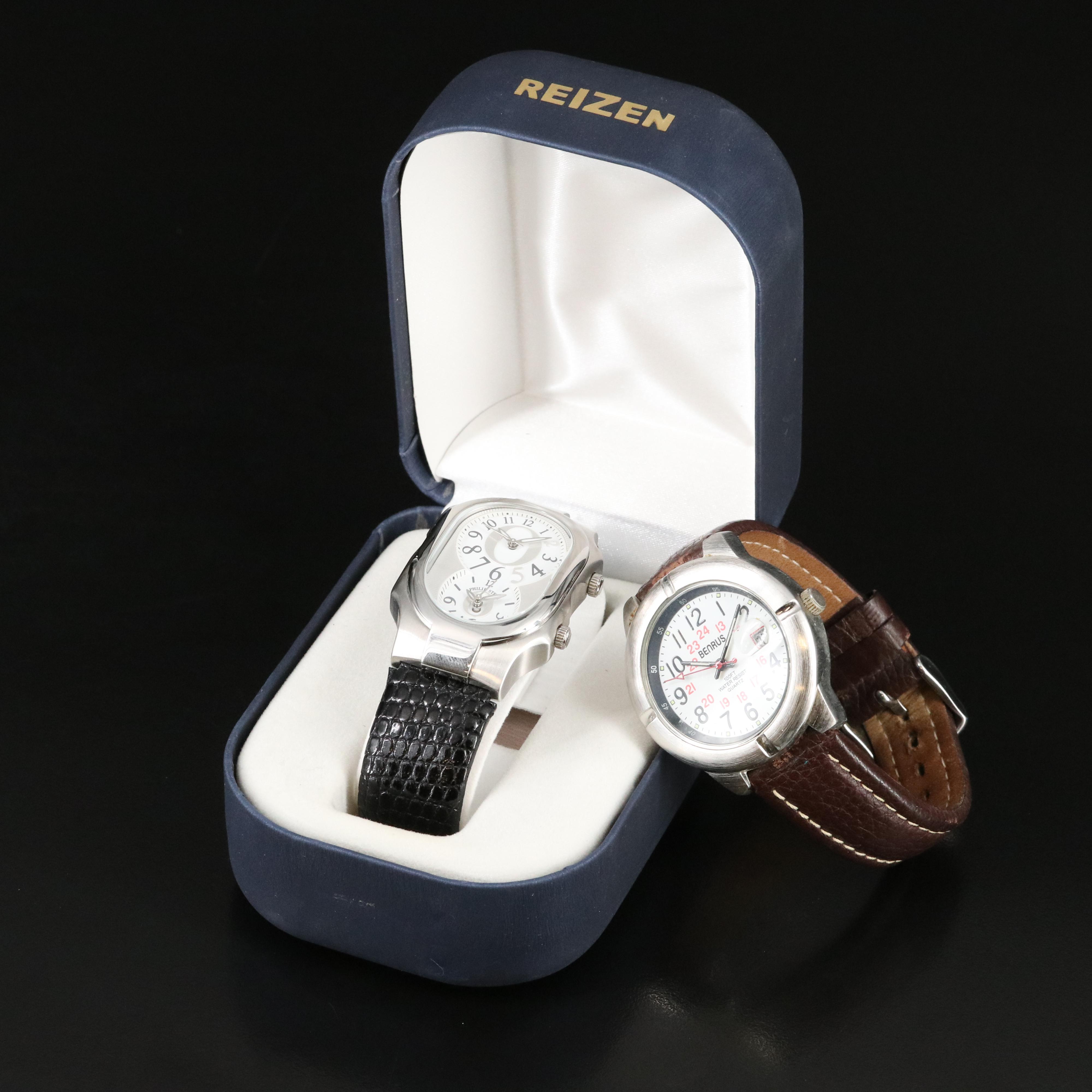 Philip Stein Signature Dual Time Stainless Steel and Benrus Military Watch