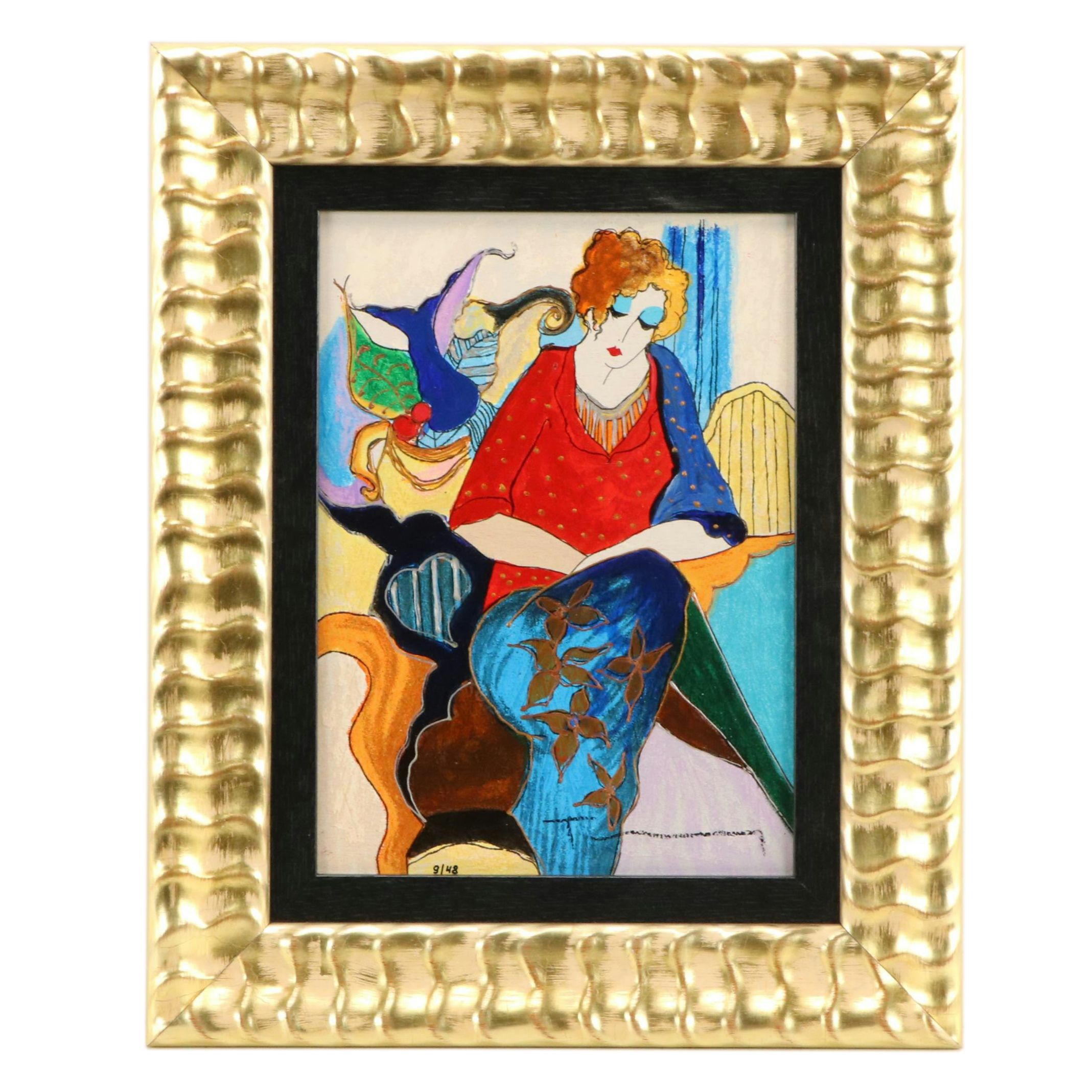 Itzchak Tarkay Embellished Serigraph "Waiting"