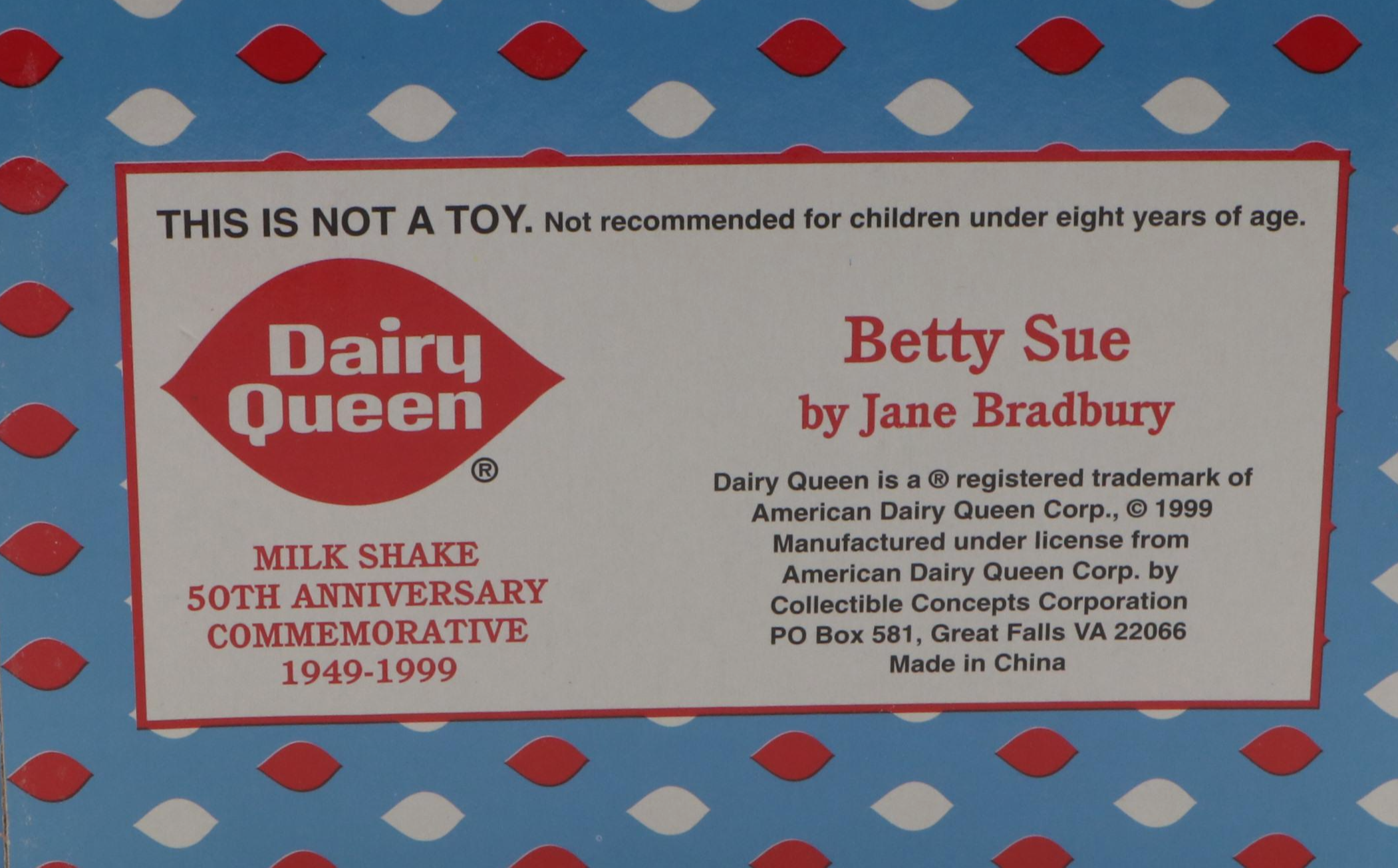 Jane Bradbury for Dairy Queen "Betty Sue" Milk Shake 50th Anniversary Doll, 1999