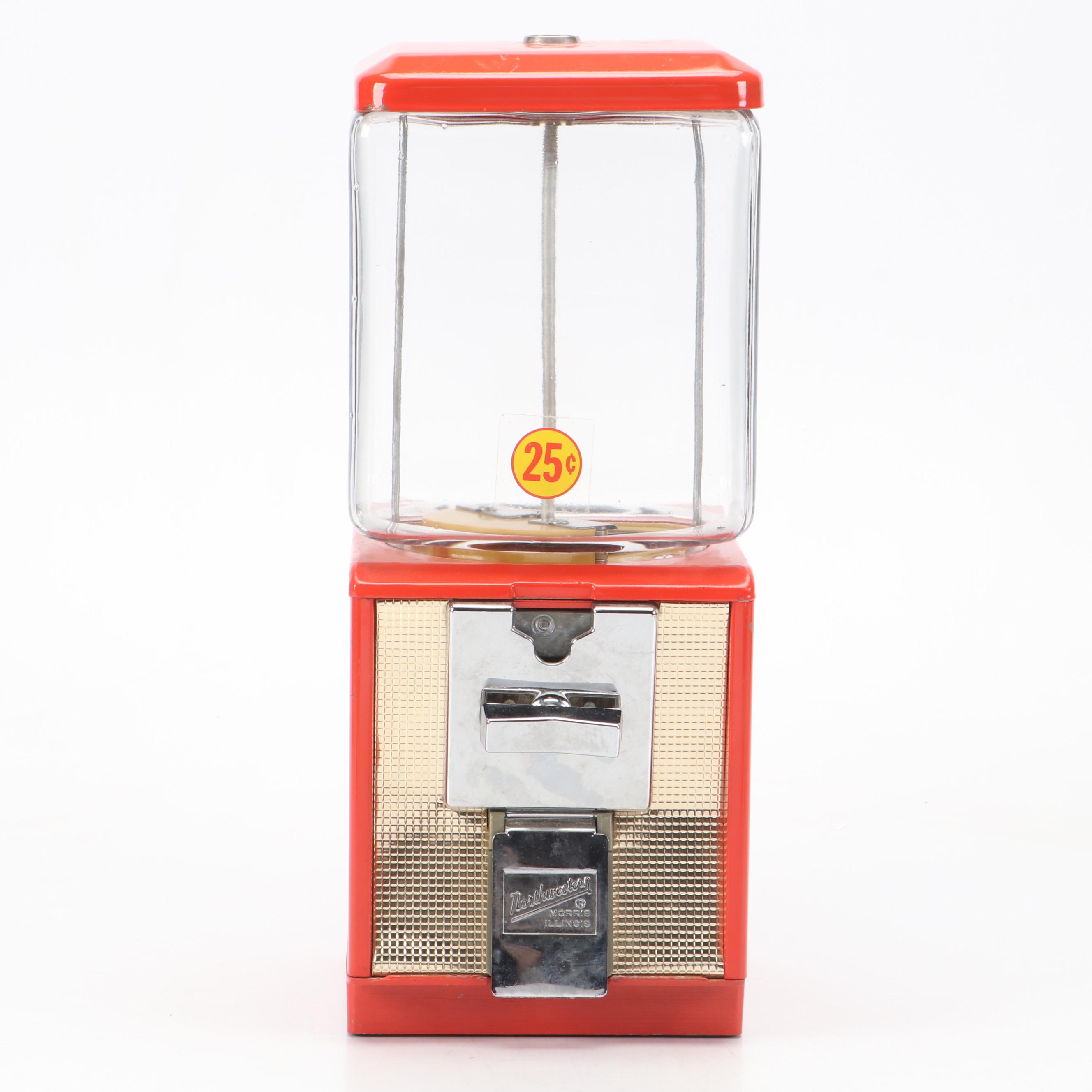 Northwestern Metal and Glass Gumball Machine, Mid to Late 20th Century