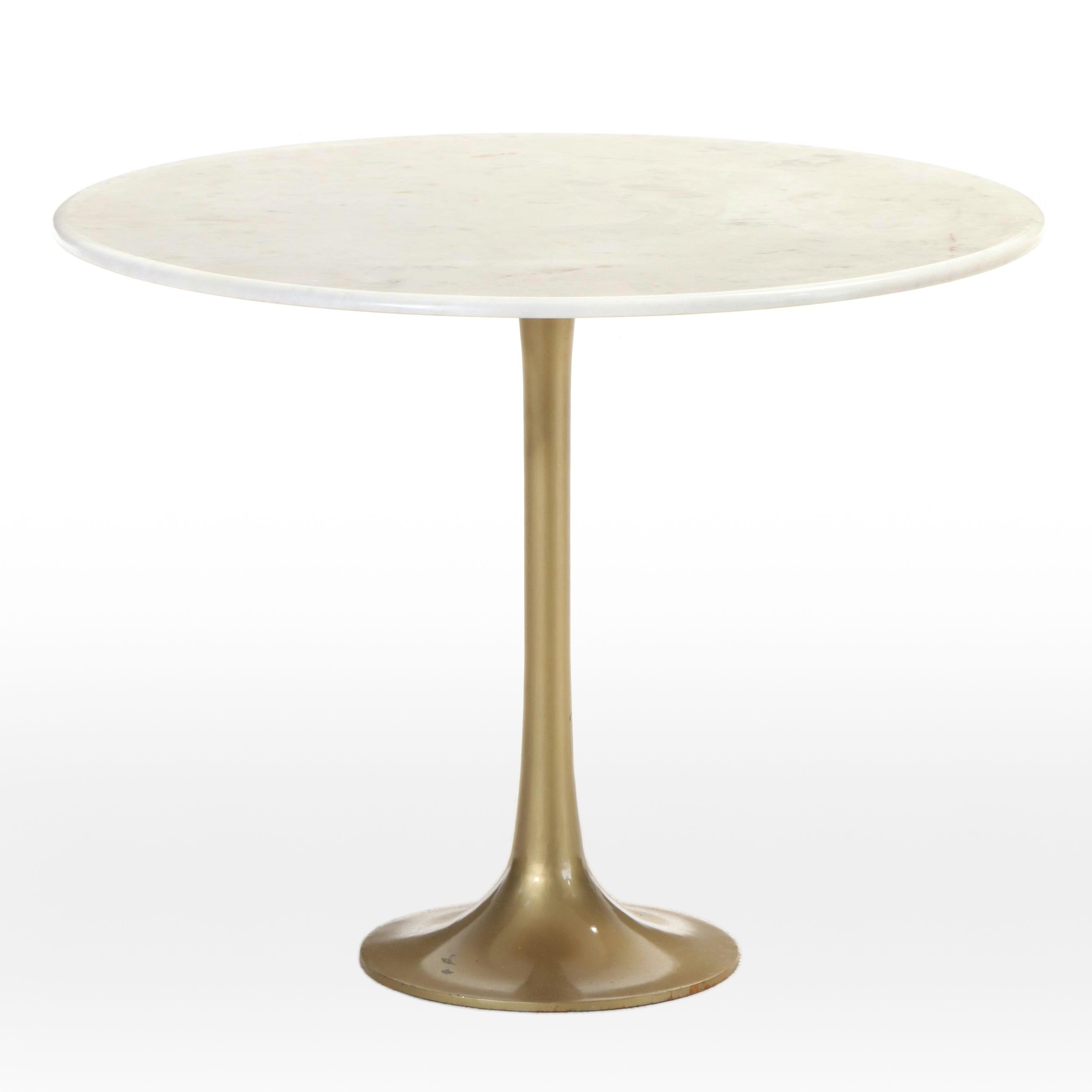 Modernist Style Gilt Metal & Marble Top "Tulip" Side Table, After Eero Saarinen