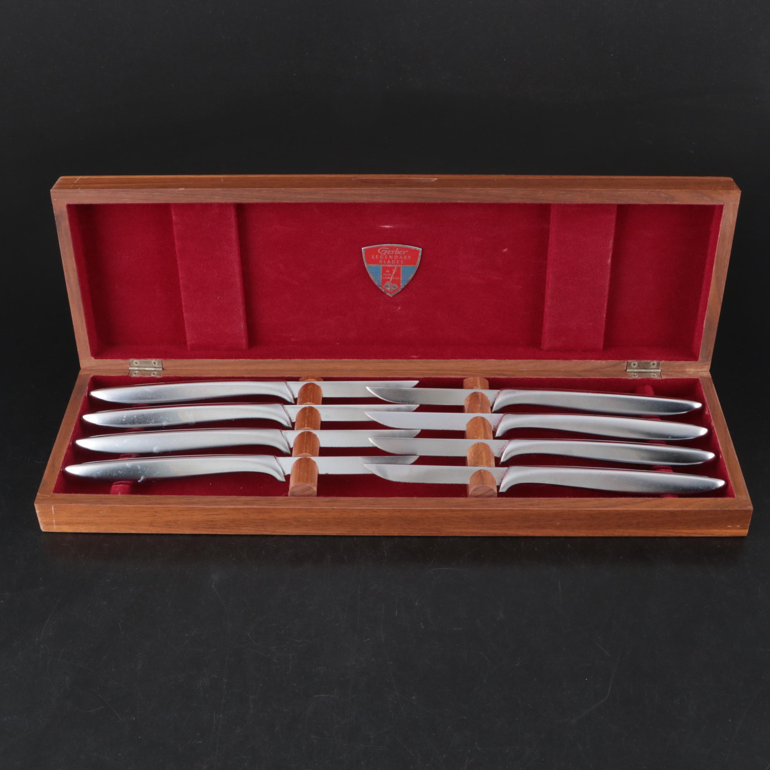 Gerber Mid Century Modern Style Stainless Steel Carving Set and Steak Knives
