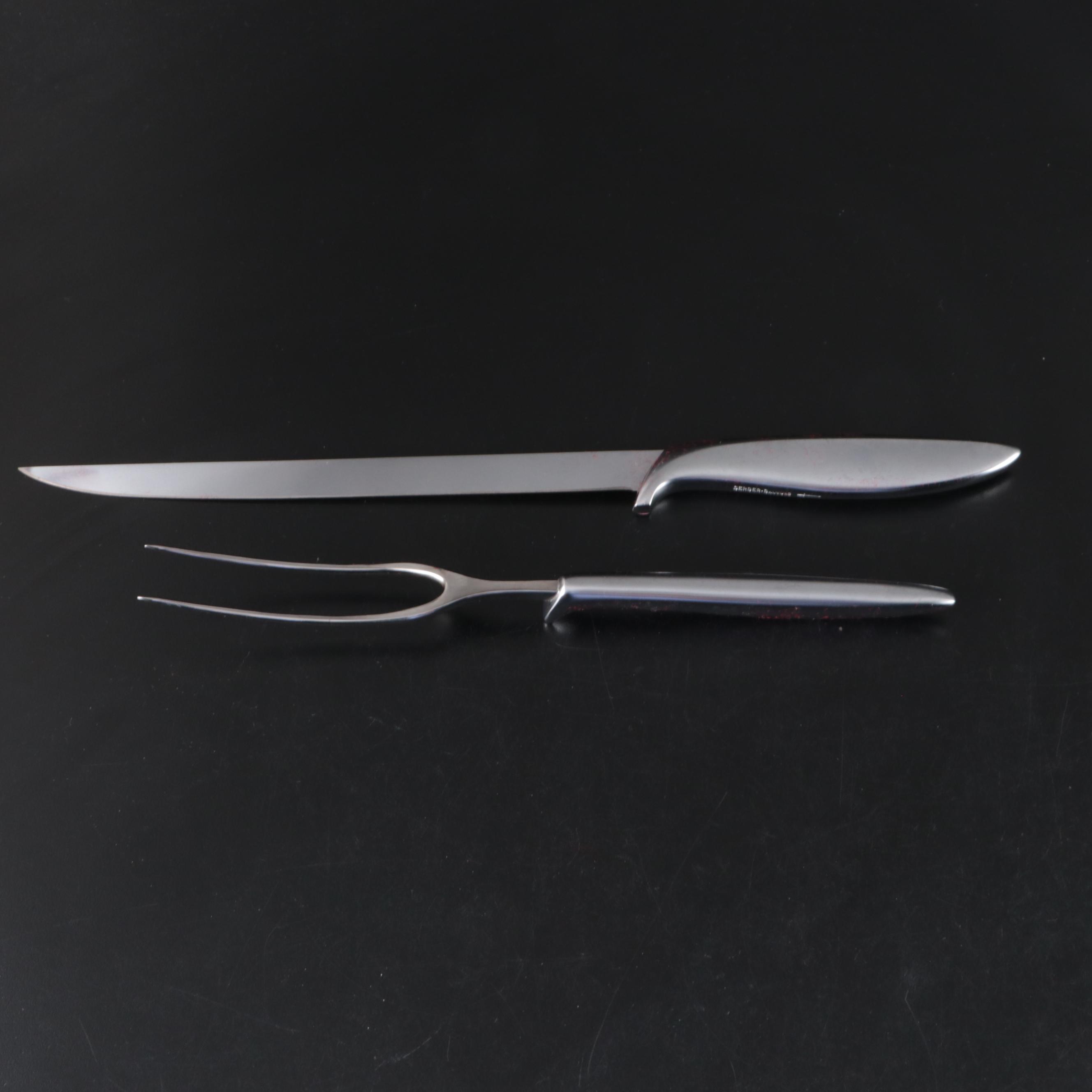 Gerber Mid Century Modern Style Stainless Steel Carving Set and Steak Knives