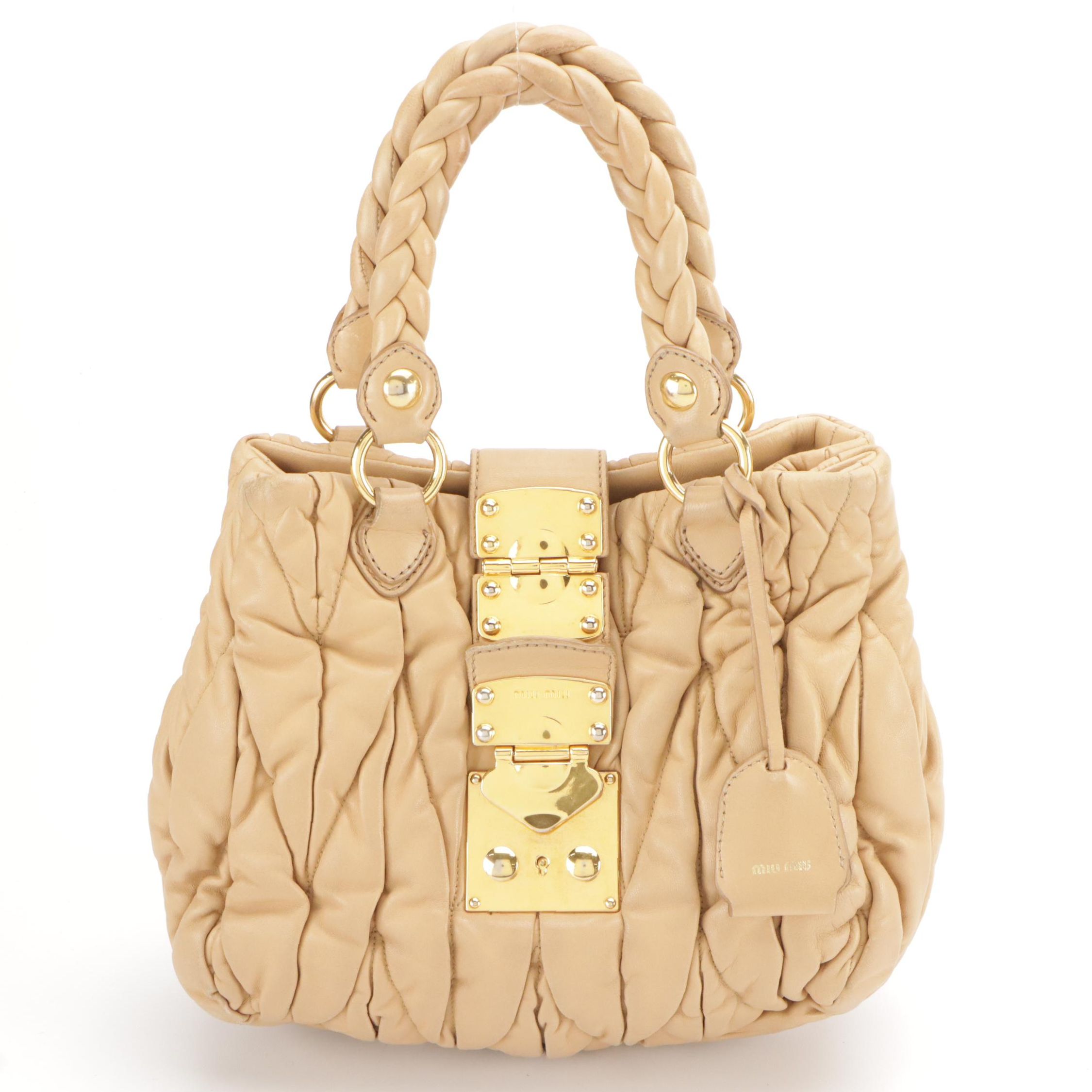 Miu Miu Matelassé Leather Two-Way Bag with Braided Handles