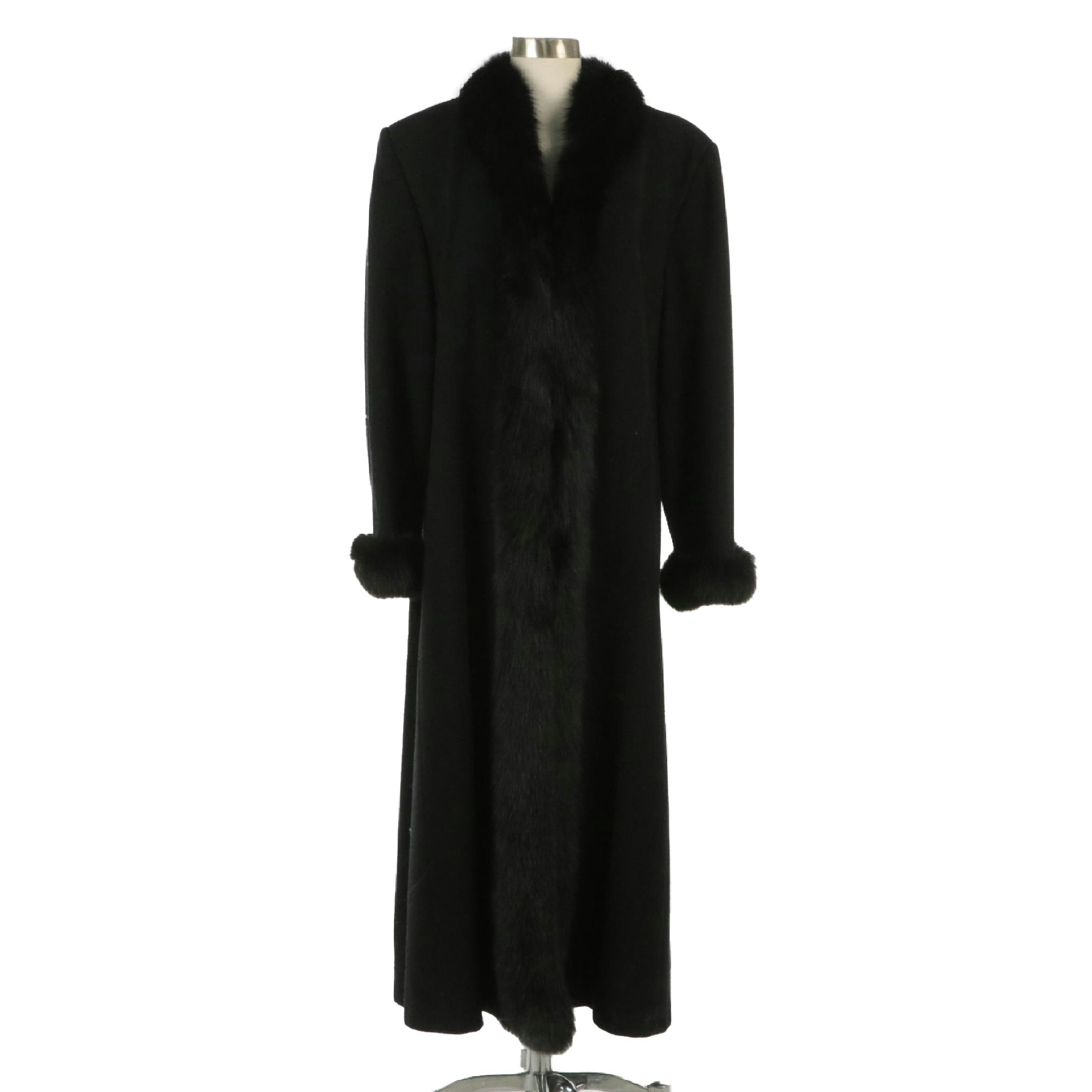 Marvin Richards Black Lambswool and Fox Fur Coat