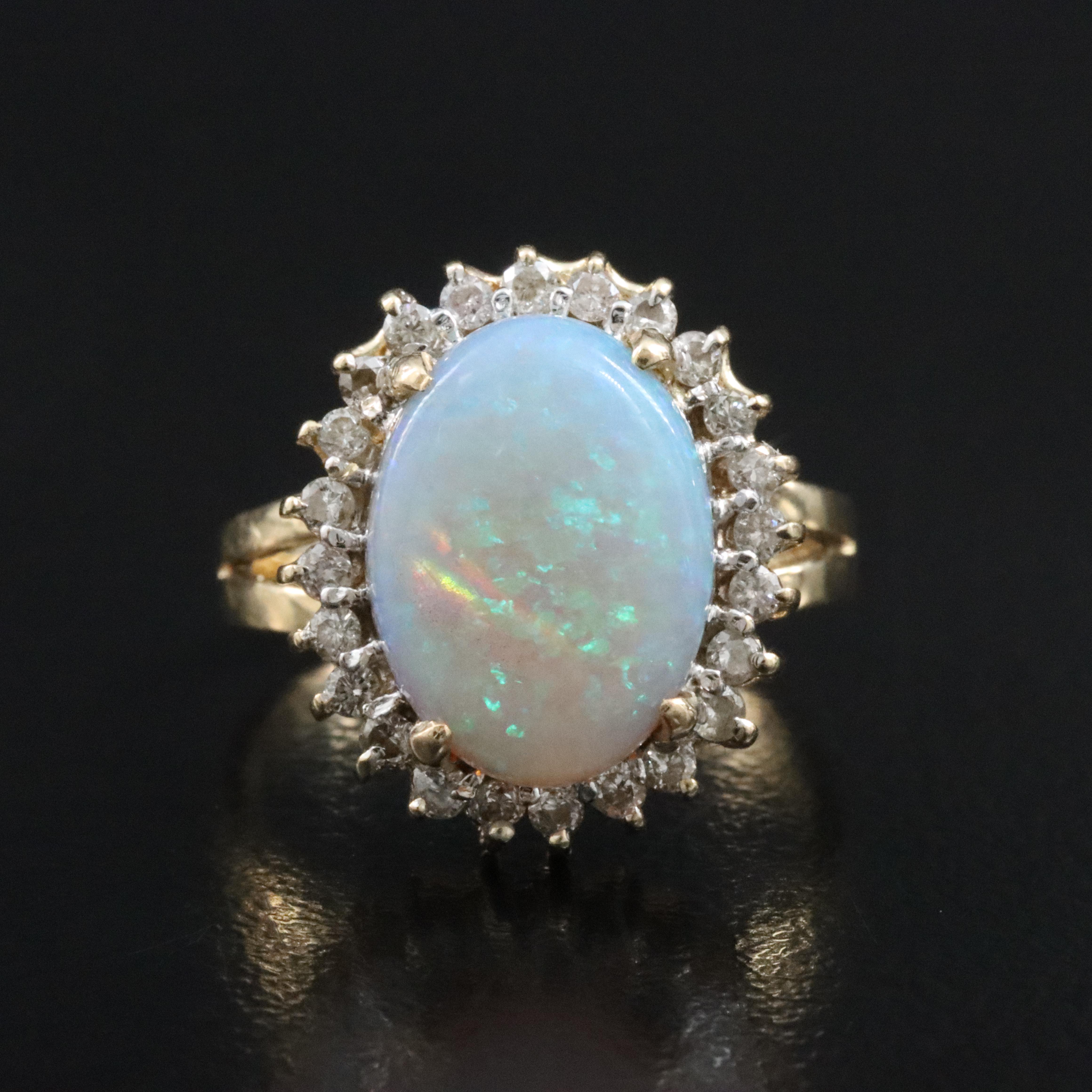 14K Opal and Diamond Halo Ring