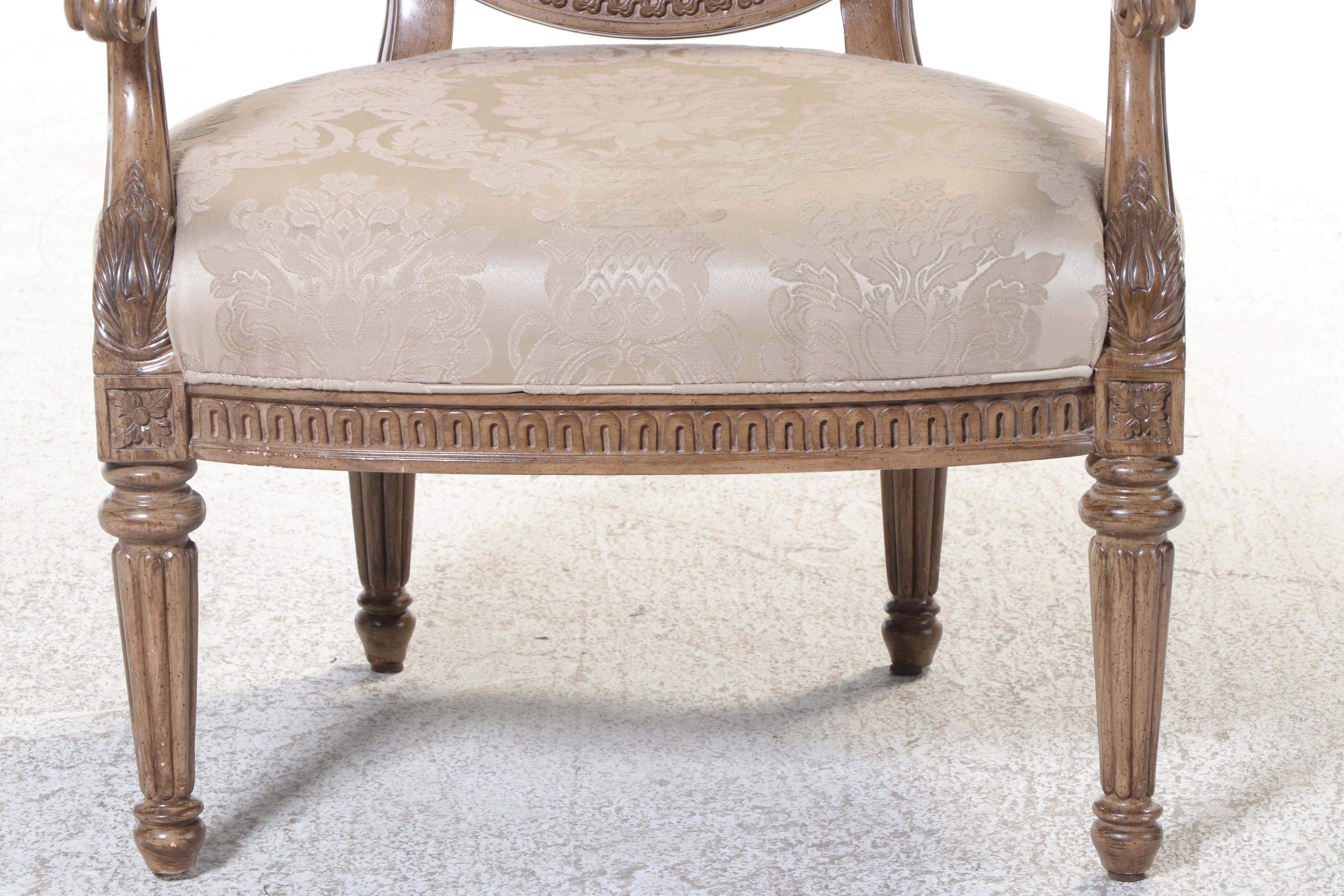 Bernhardt Louis XVI Style Damask-Upholstered Fauteuil