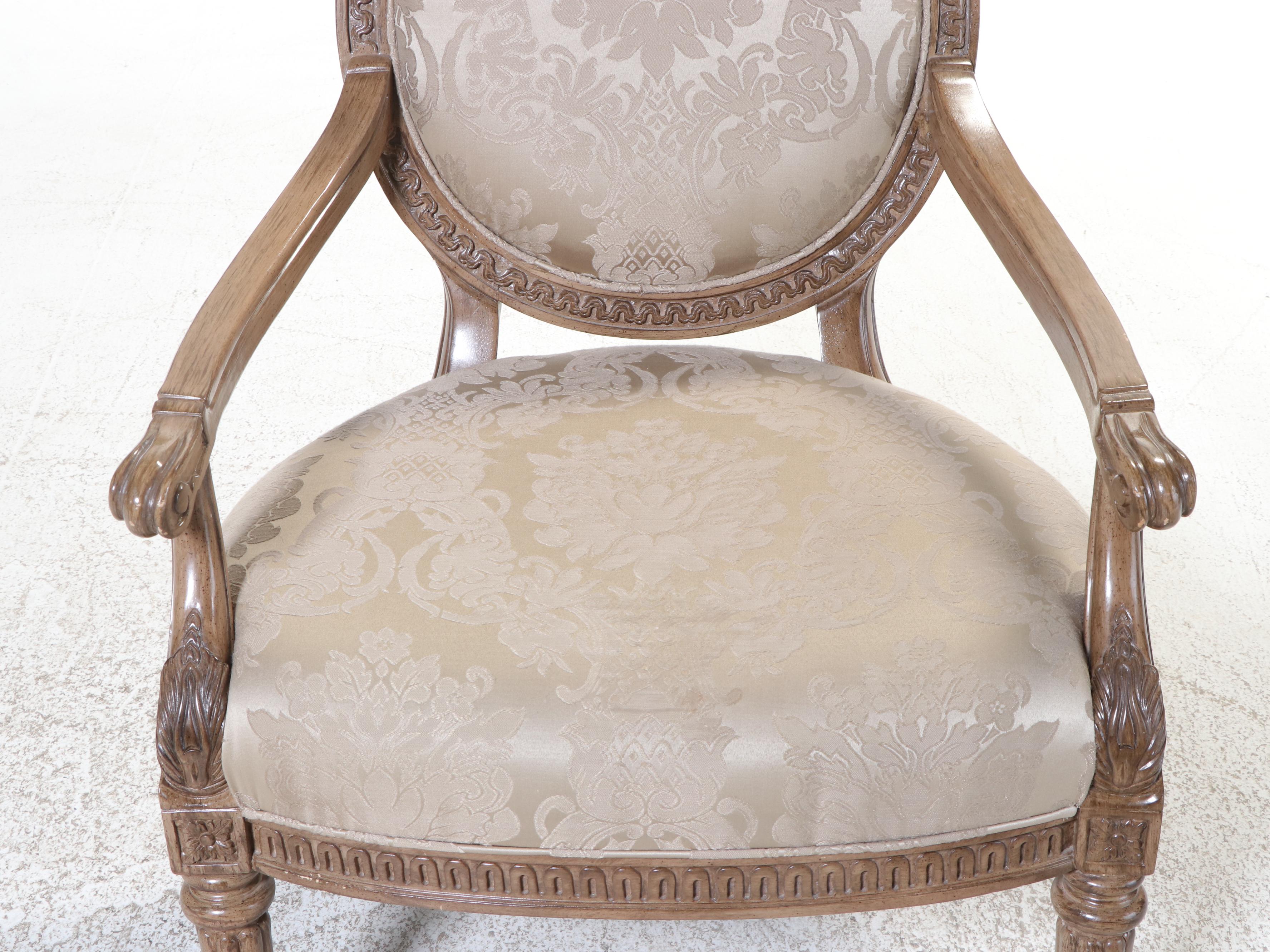 Bernhardt Louis XVI Style Damask-Upholstered Fauteuil