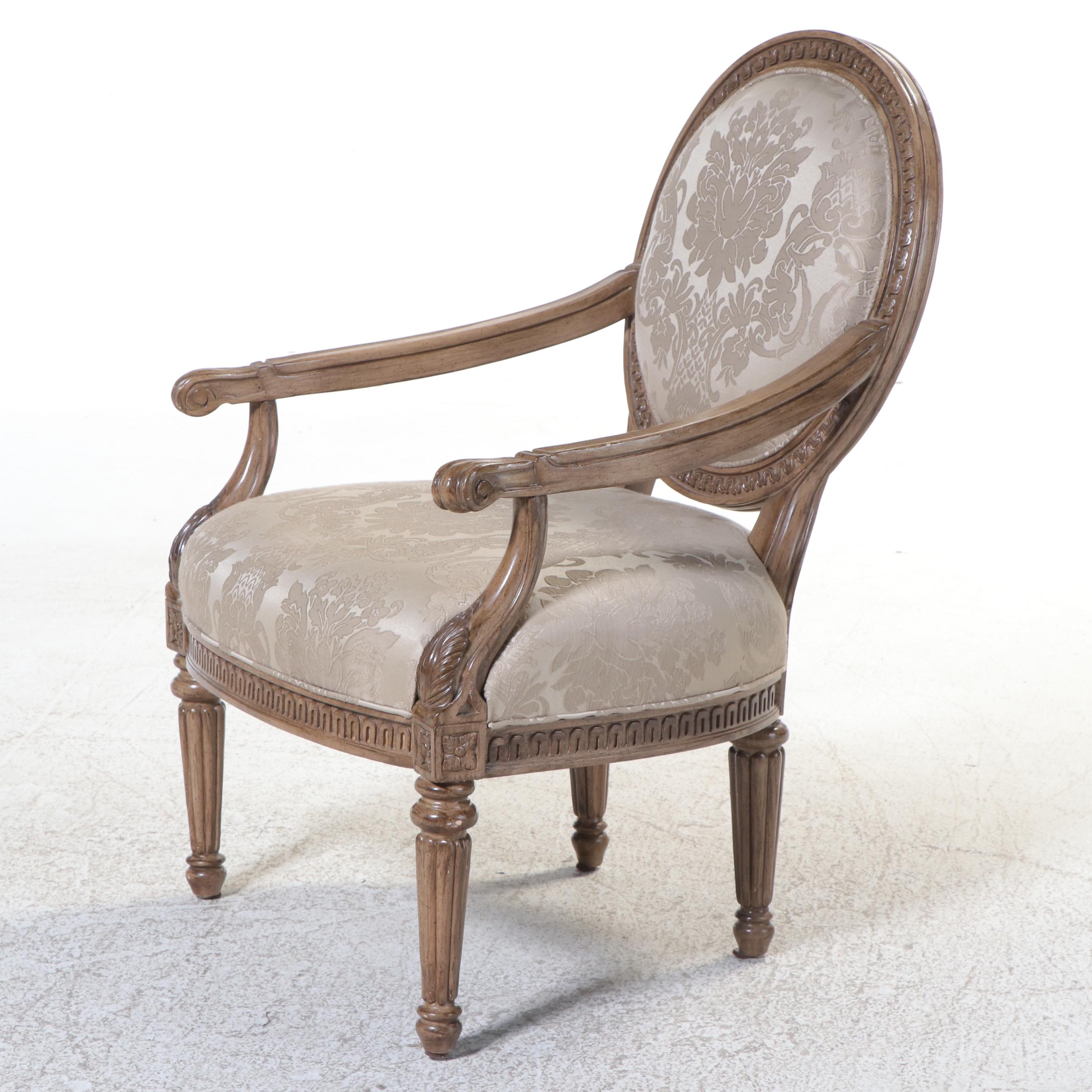 Bernhardt Louis XVI Style Damask-Upholstered Fauteuil