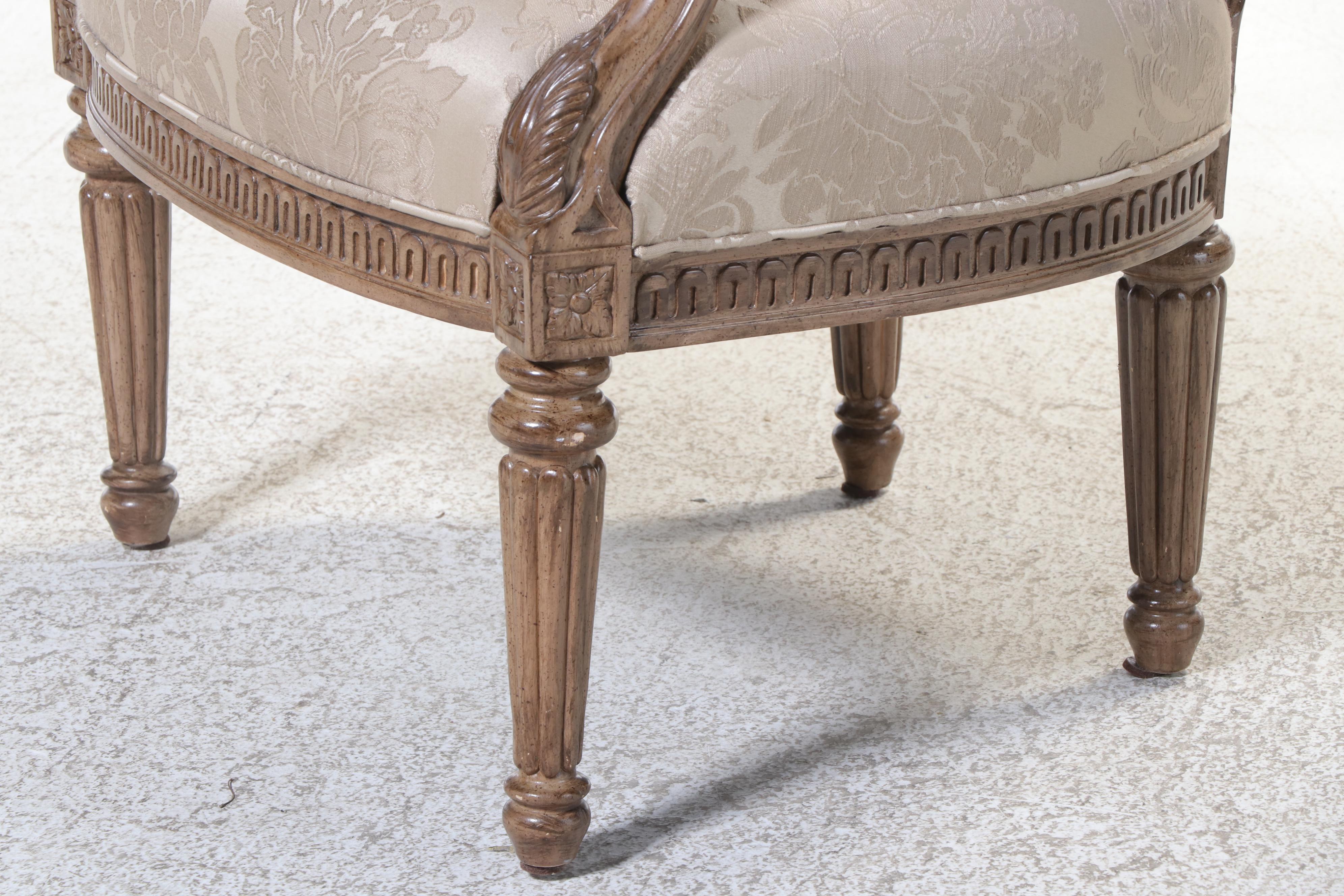 Bernhardt Louis XVI Style Damask-Upholstered Fauteuil