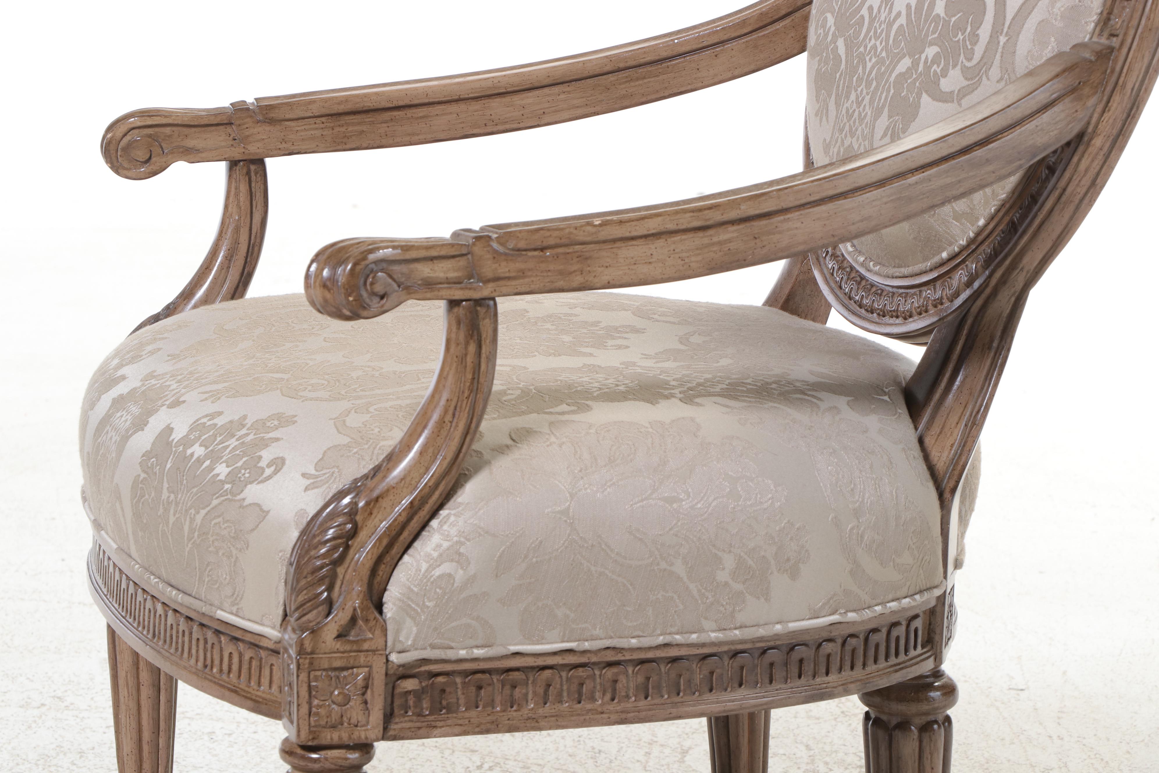 Bernhardt Louis XVI Style Damask-Upholstered Fauteuil
