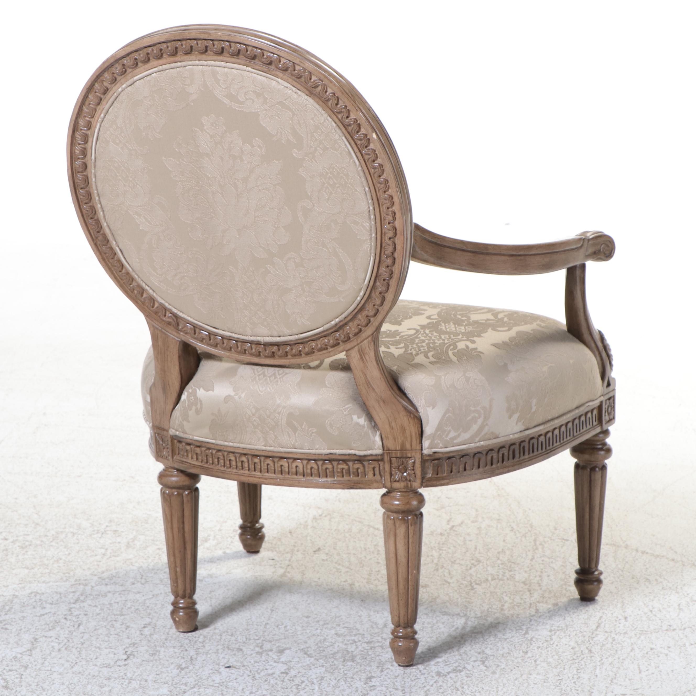 Bernhardt Louis XVI Style Damask-Upholstered Fauteuil