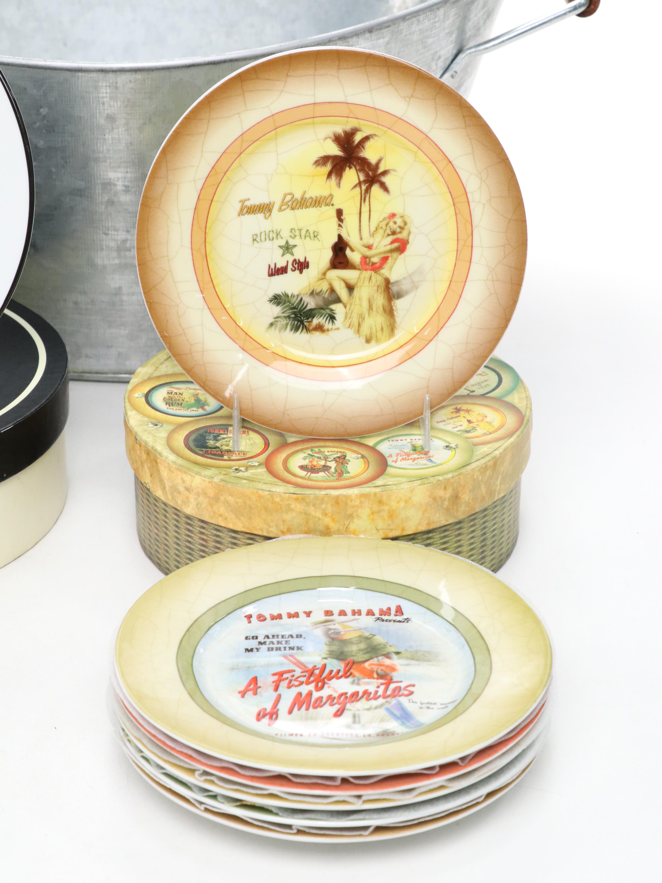 Pottery Barn "Cocktail Quotation" Ceramic Salad Plates with Other Serveware