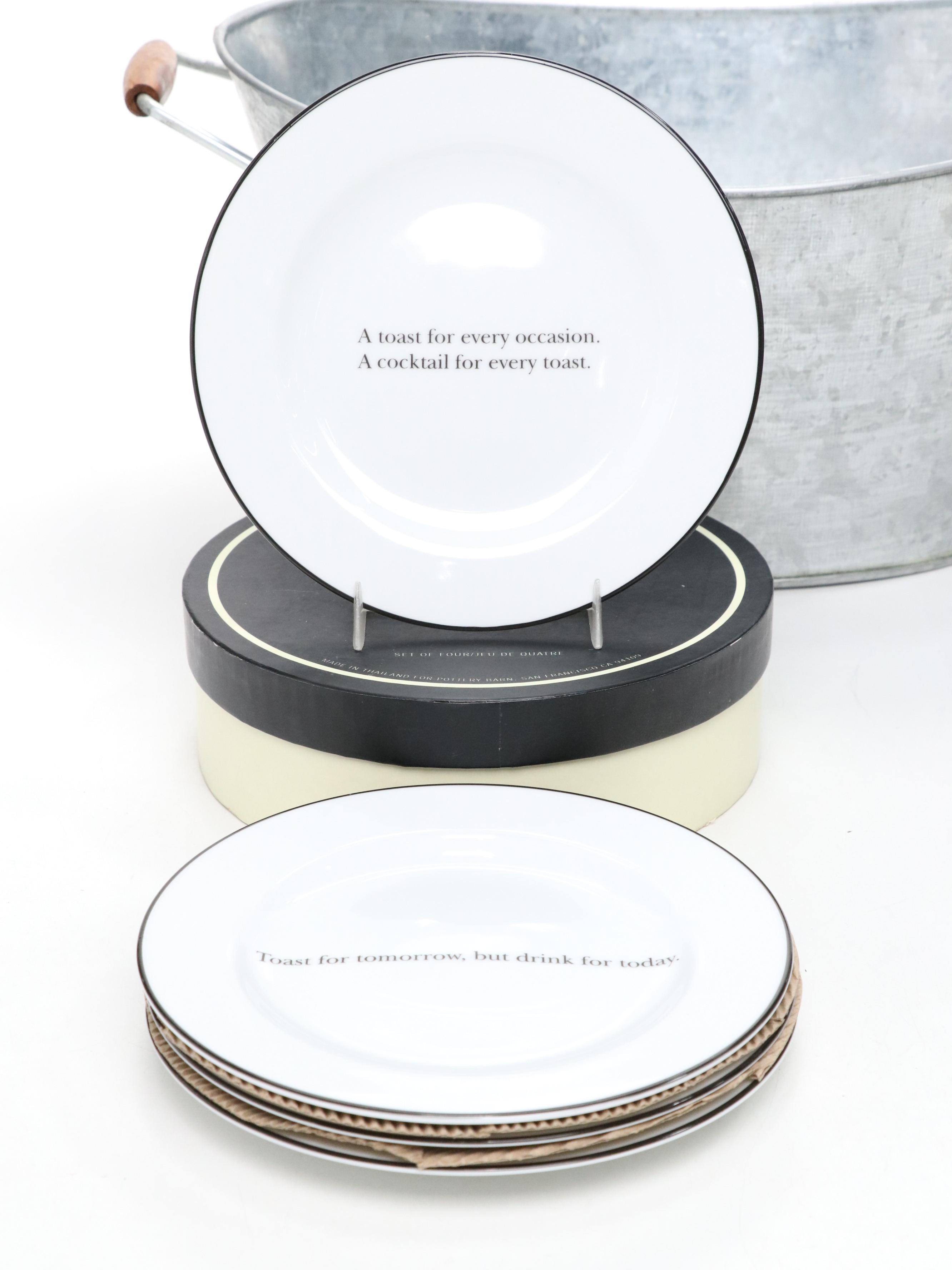 Pottery Barn "Cocktail Quotation" Ceramic Salad Plates with Other Serveware