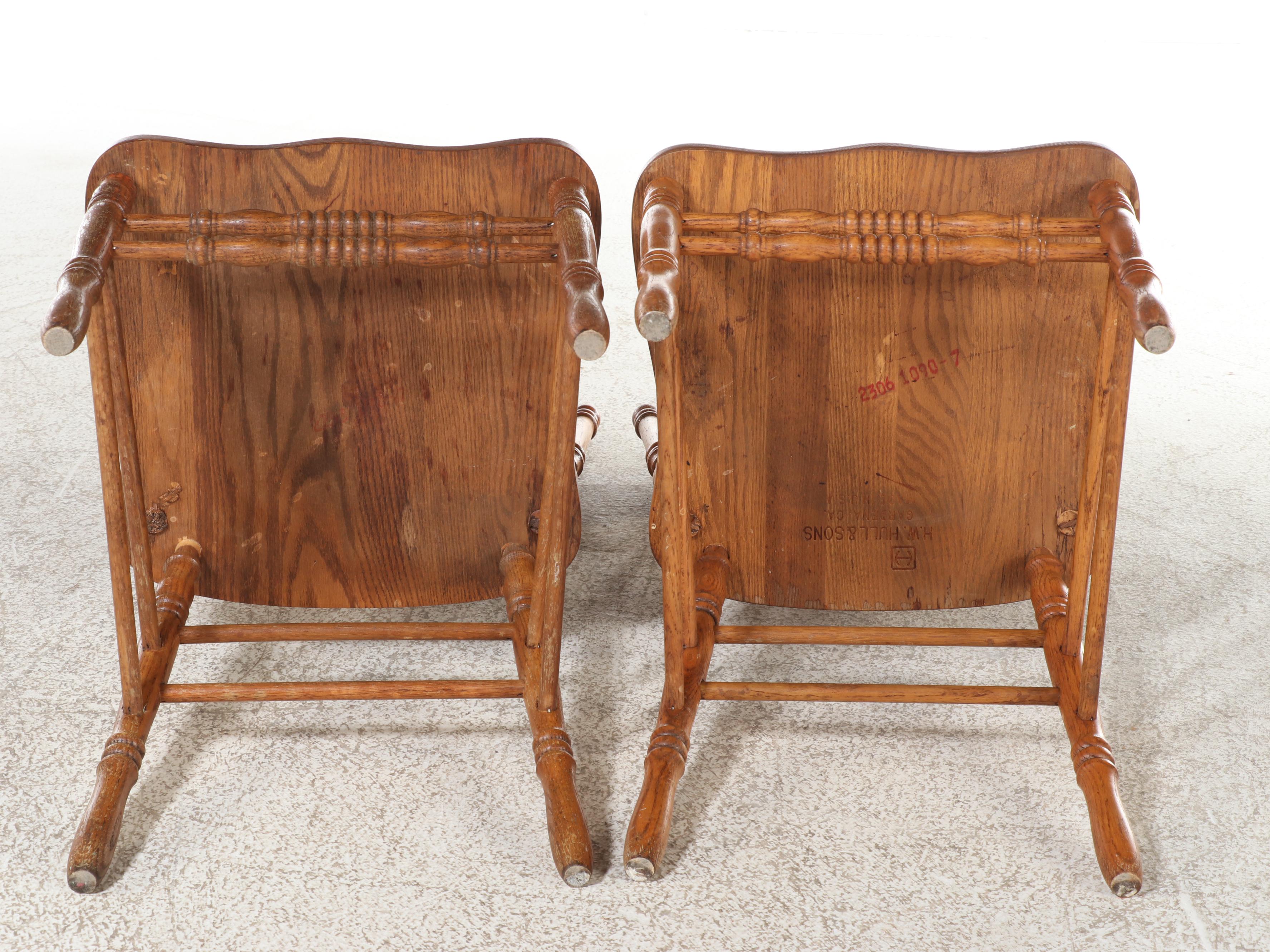 Four H.W. Hull & Sons Victorian Style Oak and Pressed-Back Dining Side Chairs