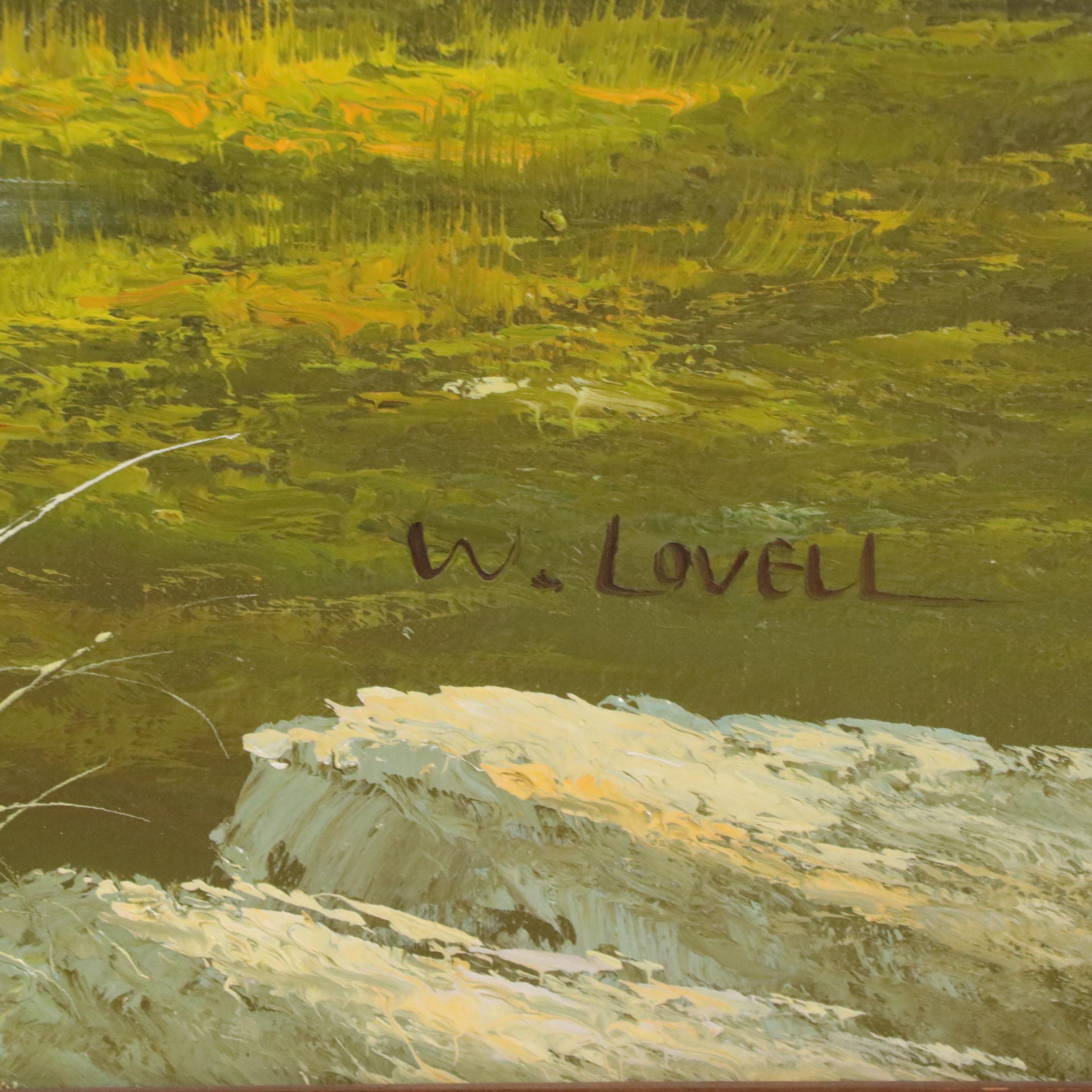 W. Lovell Oil Painting with Barnhouse Landscape, Late 20th Century