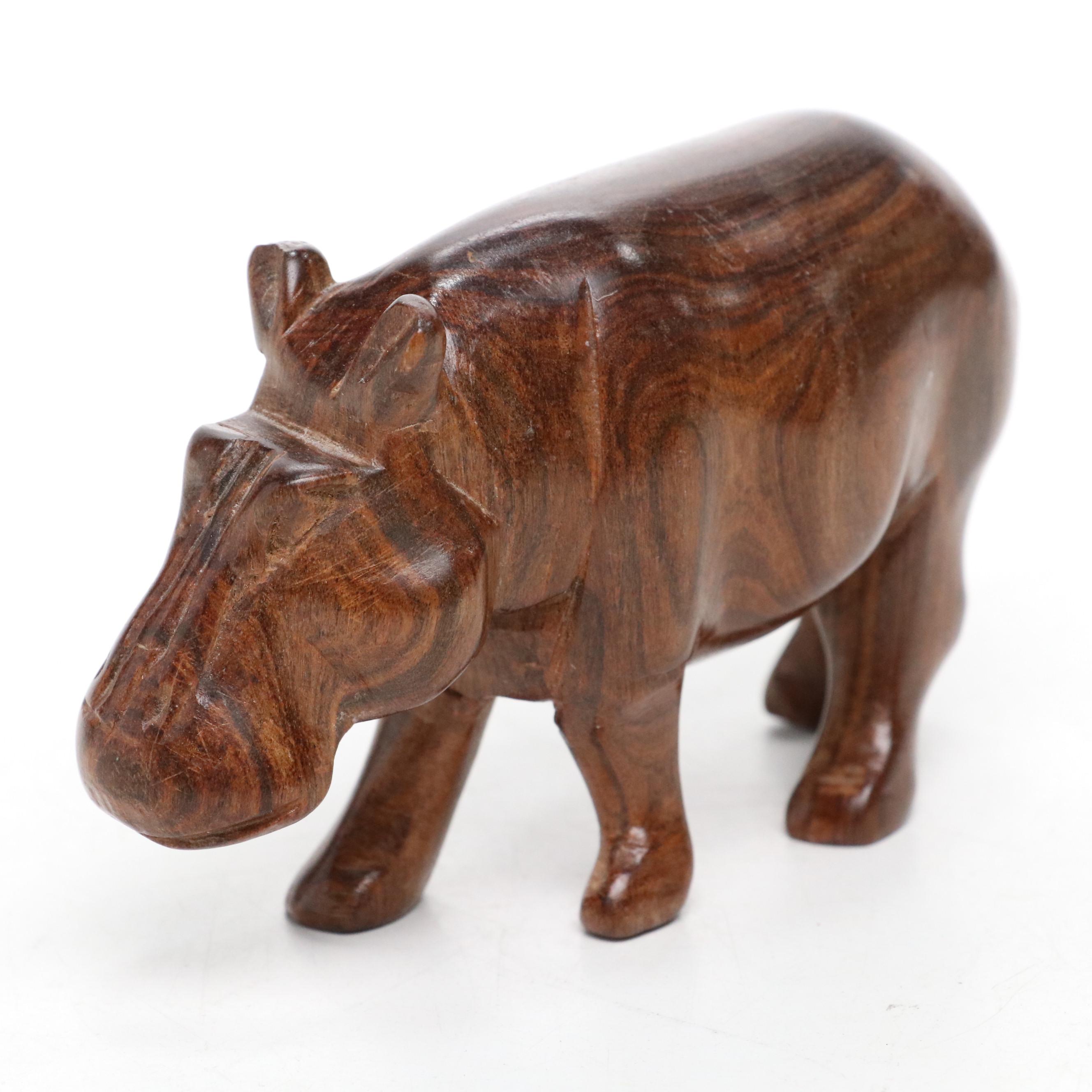 Pre-Columbian Style Tlapitzalli Clay Flute with Carved Wood Hippopotamus