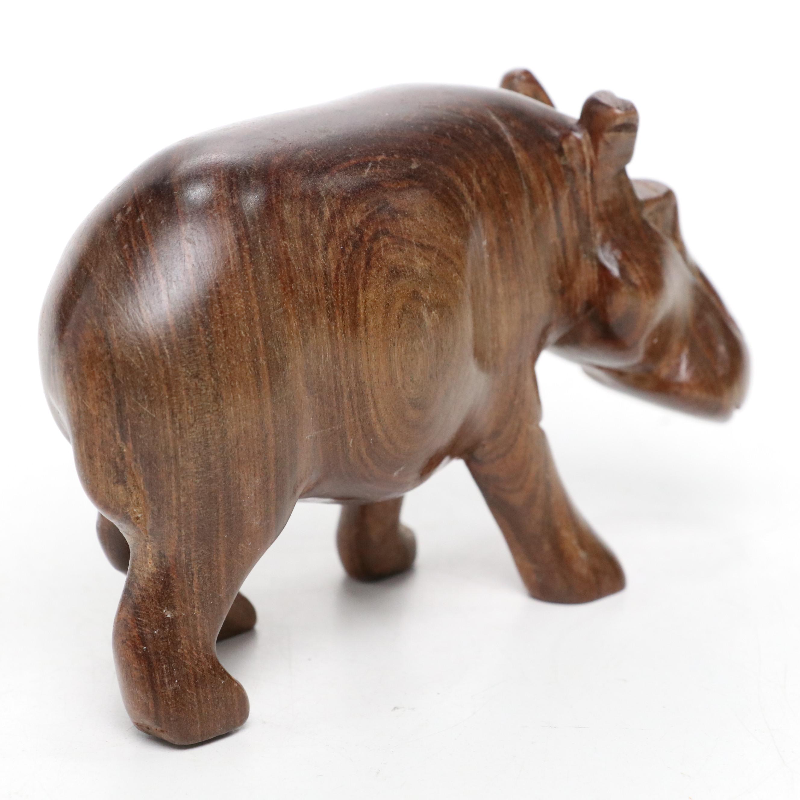 Pre-Columbian Style Tlapitzalli Clay Flute with Carved Wood Hippopotamus