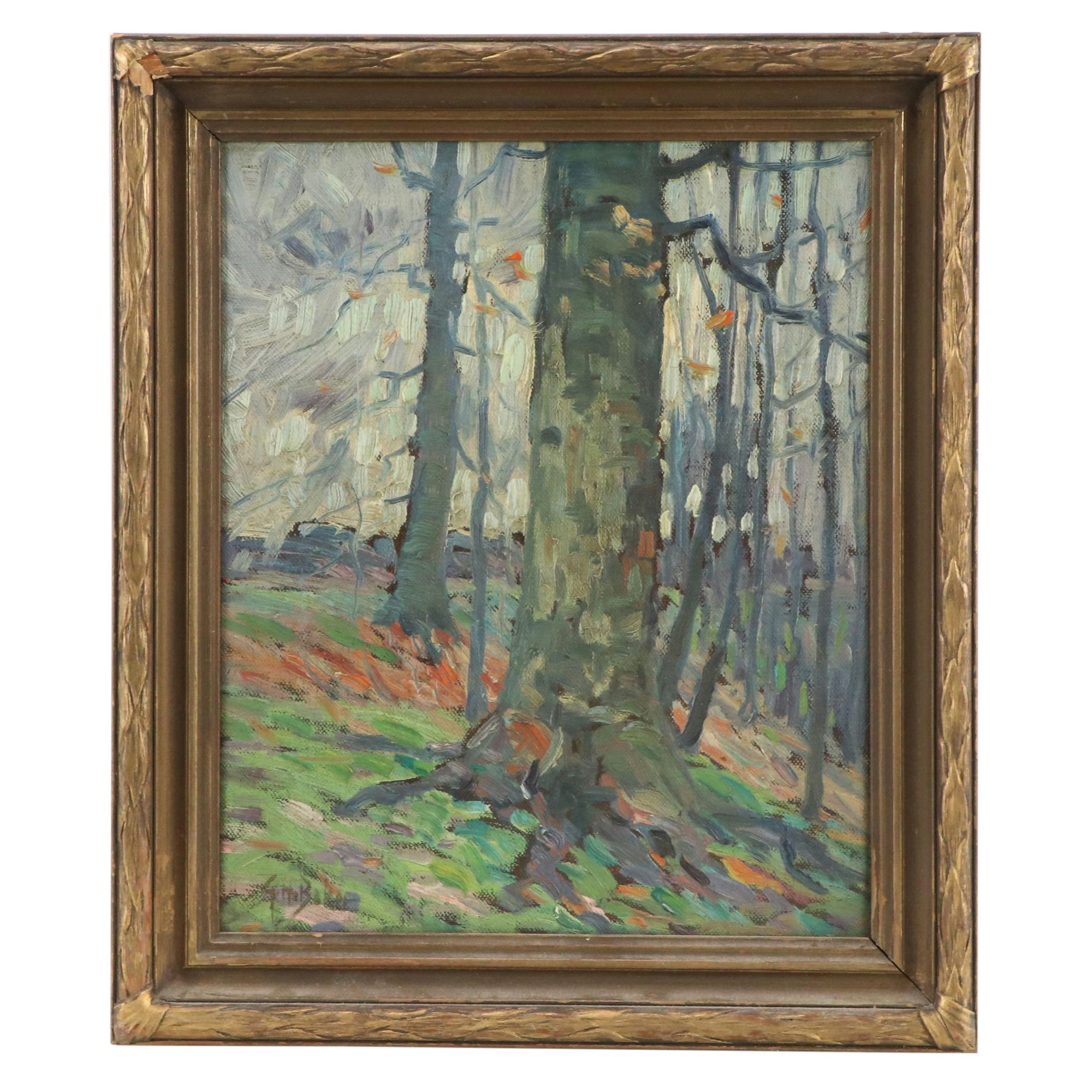 George Herbert Baker Woodland Landscape Oil Painting, 20th Century