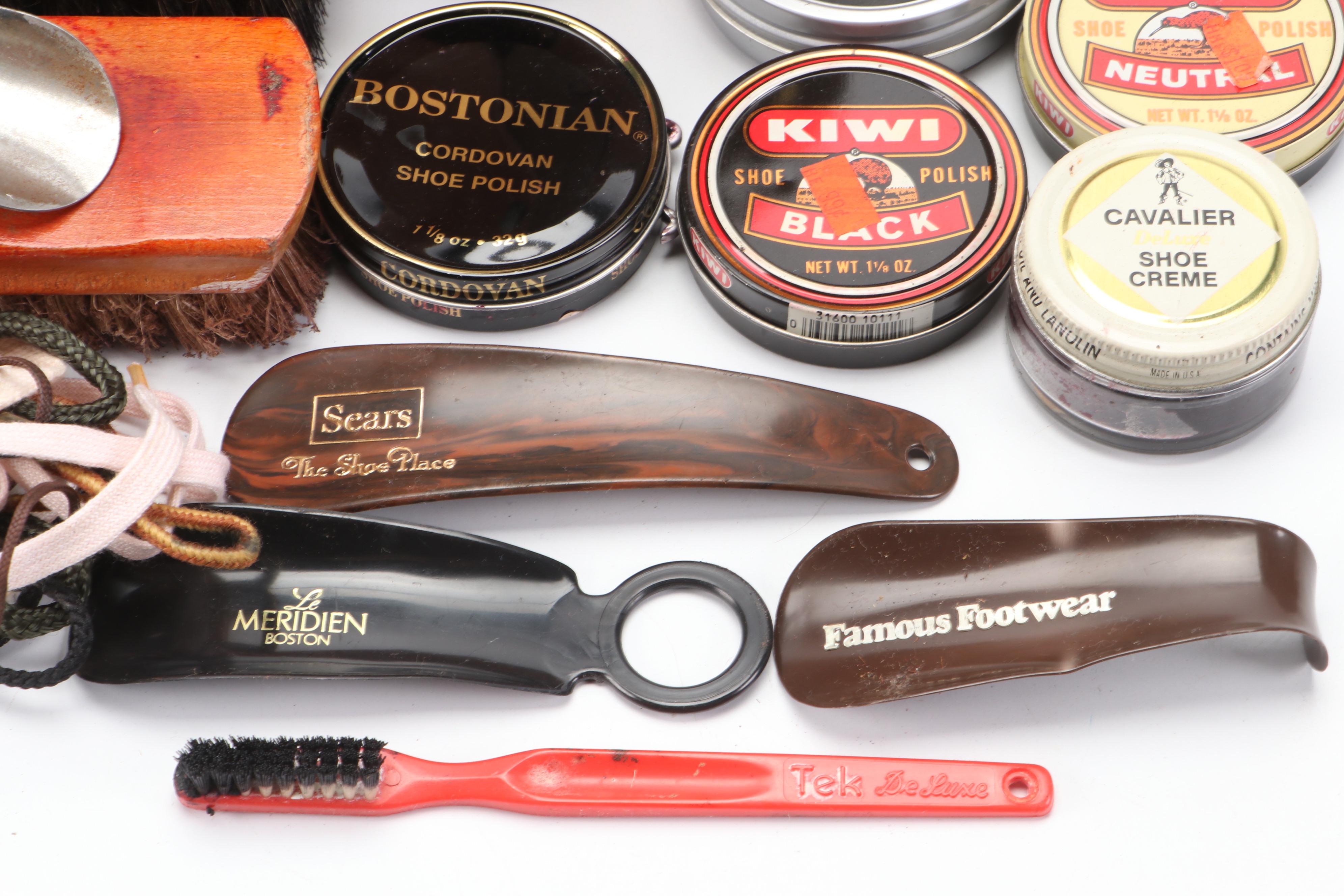 Shoe Shine Valet Box with Shoe Horns, Brushes and More