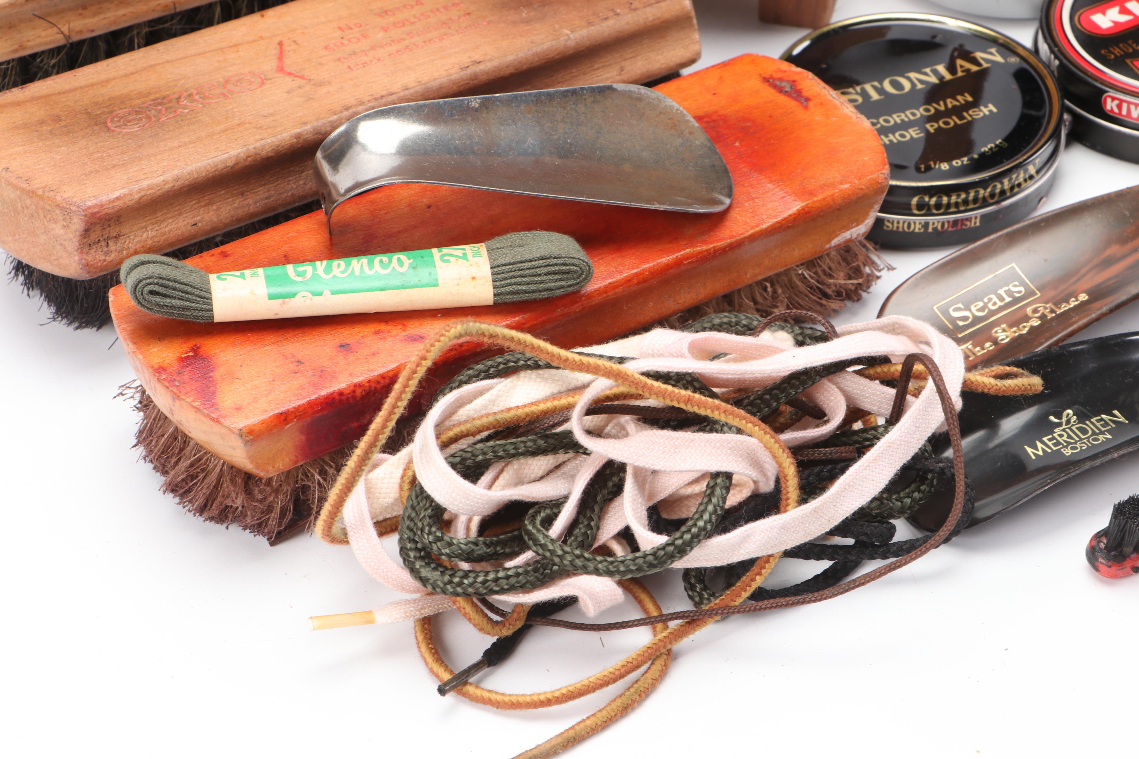 Shoe Shine Valet Box with Shoe Horns, Brushes and More