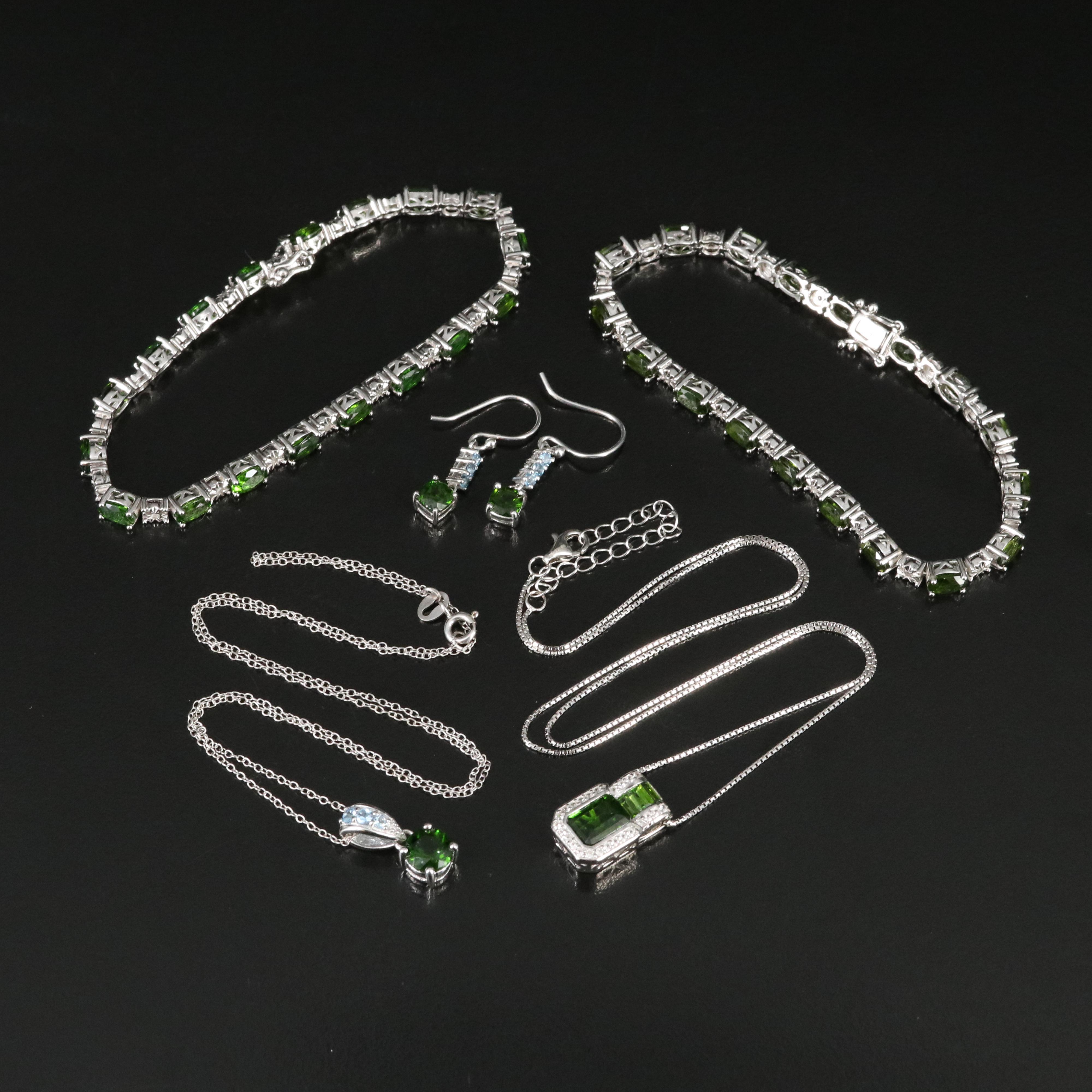 Sterling Diopside, Aquamarine and Diamond Jewelry Collection