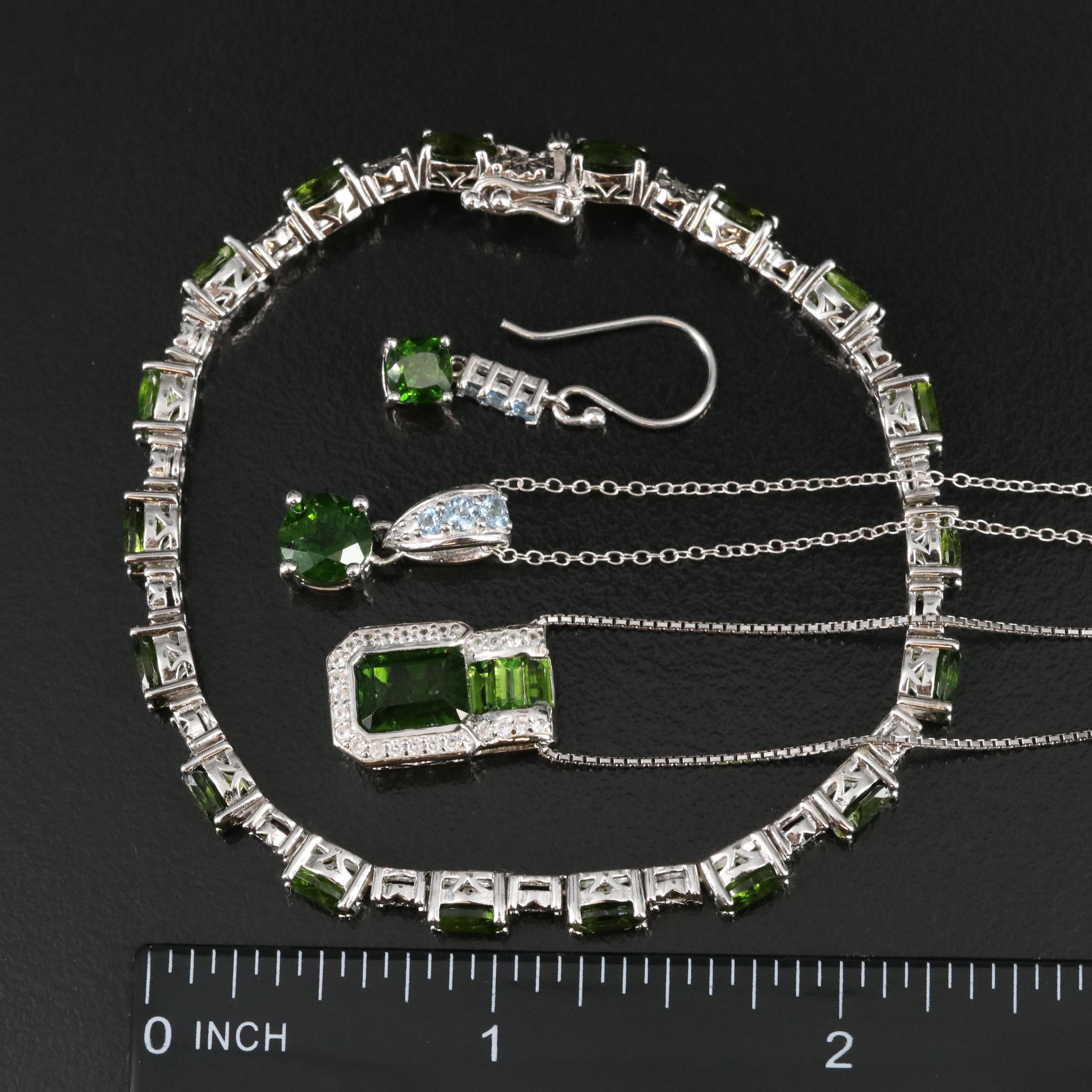 Sterling Diopside, Aquamarine and Diamond Jewelry Collection