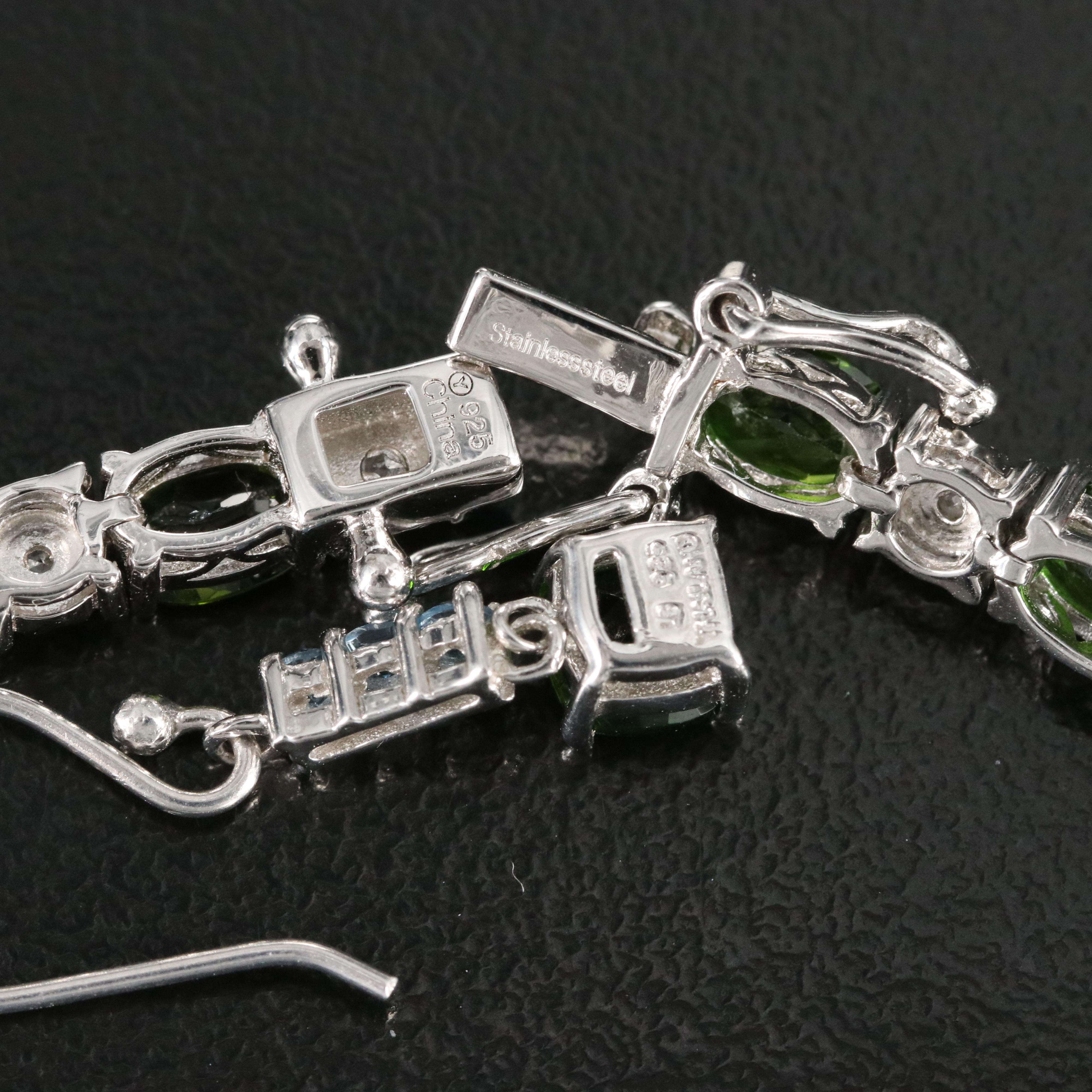 Sterling Diopside, Aquamarine and Diamond Jewelry Collection