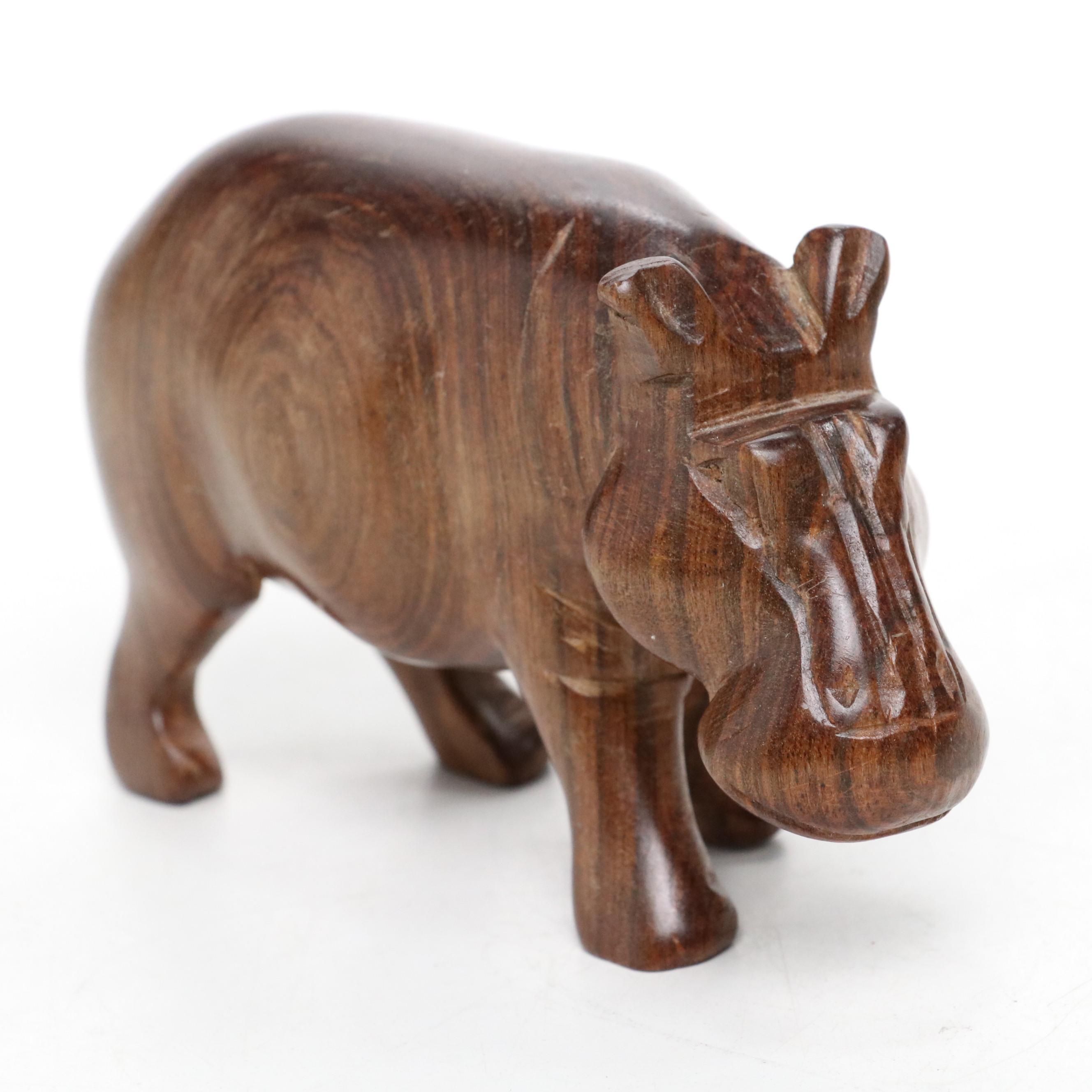 Pre-Columbian Style Tlapitzalli Clay Flute with Carved Wood Hippopotamus