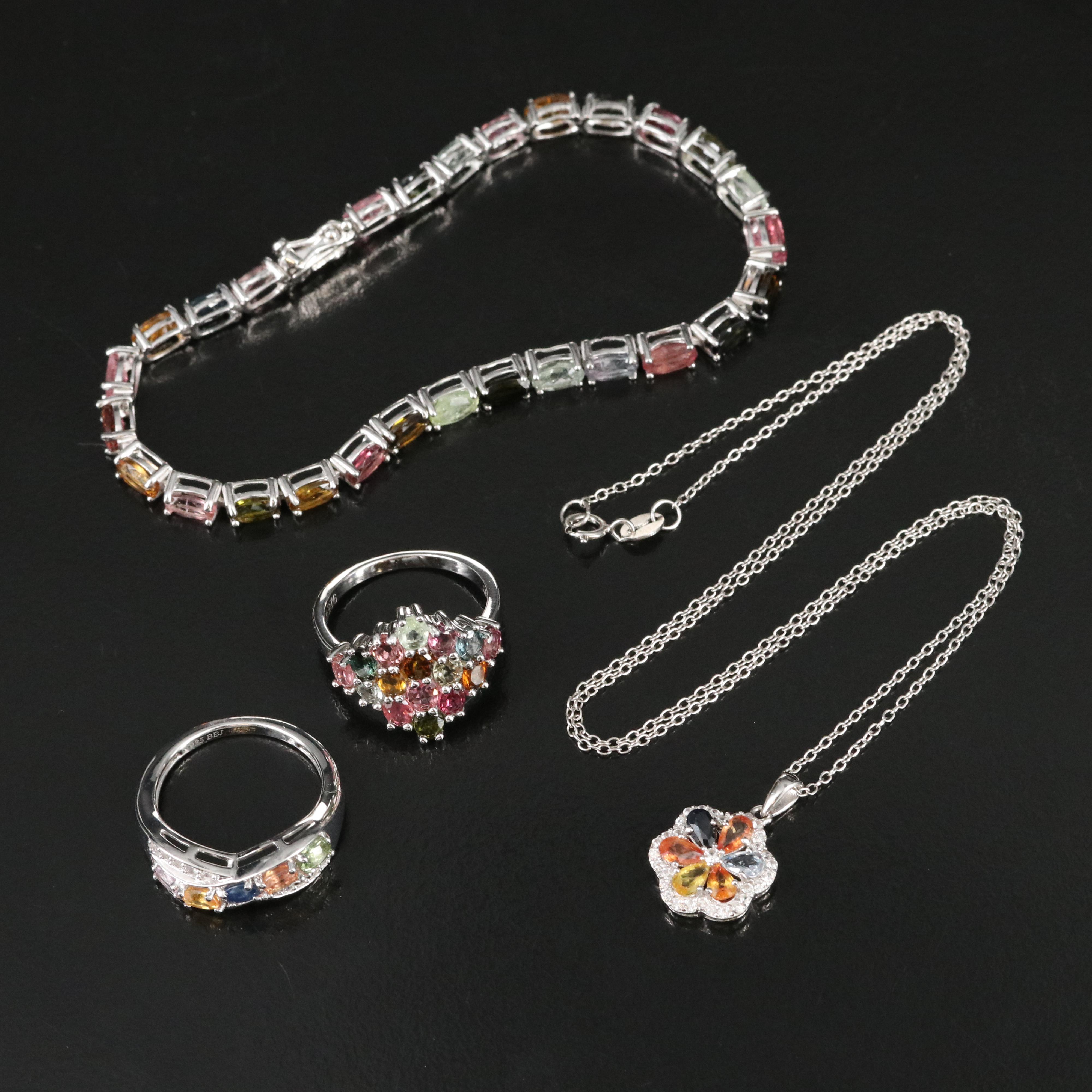 Sterling Tourmaline, Sapphire and White Zircon Jewelry Collection