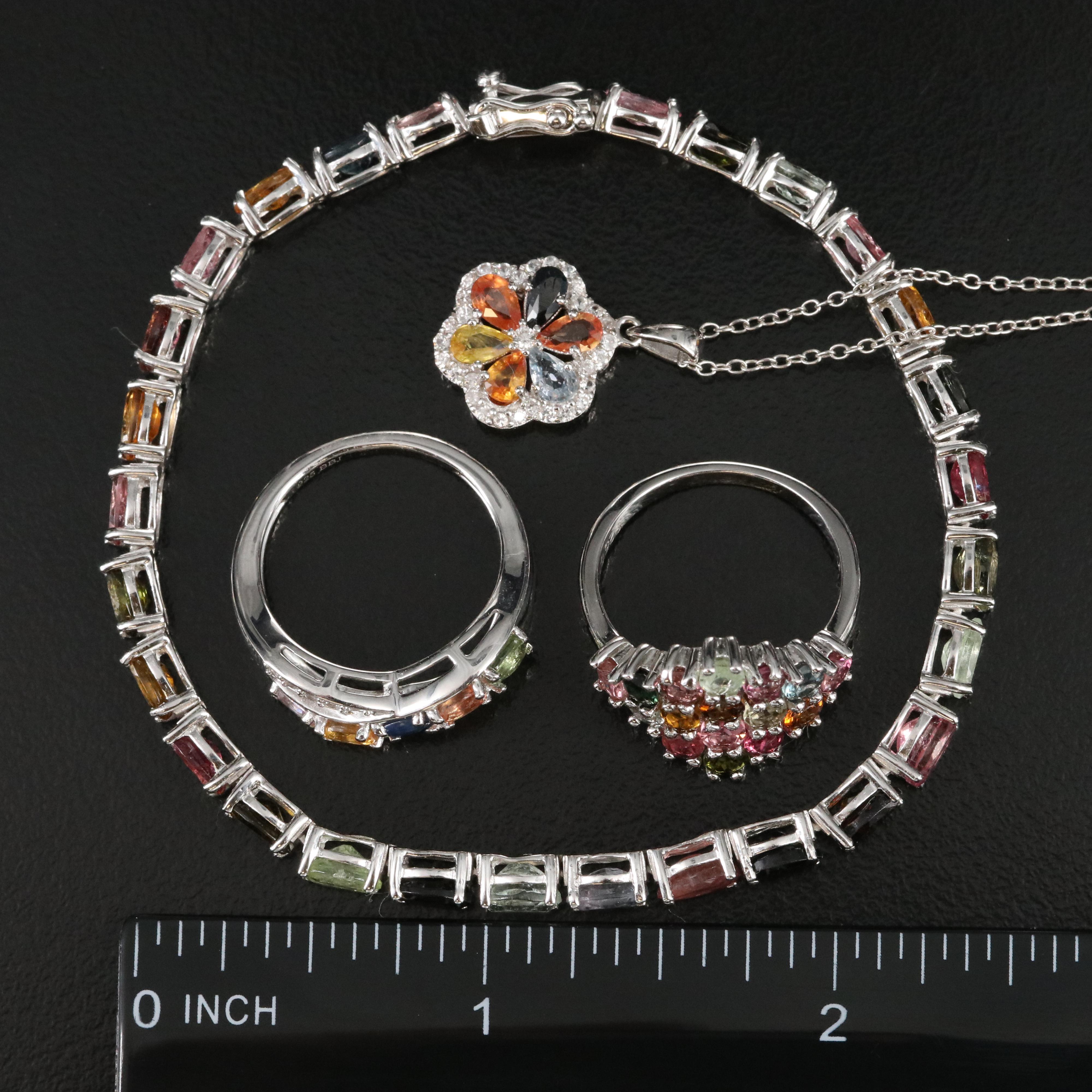 Sterling Tourmaline, Sapphire and White Zircon Jewelry Collection