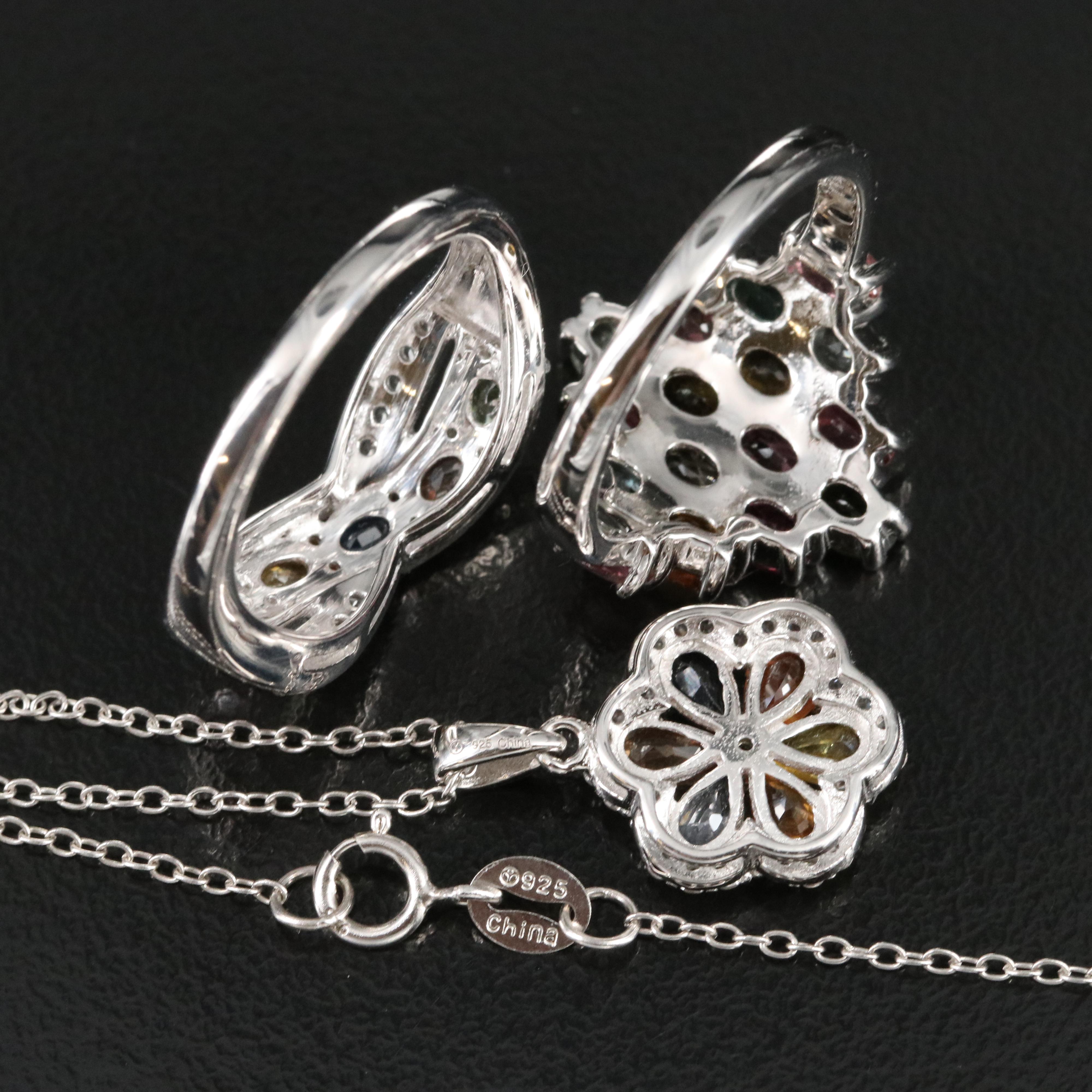 Sterling Tourmaline, Sapphire and White Zircon Jewelry Collection