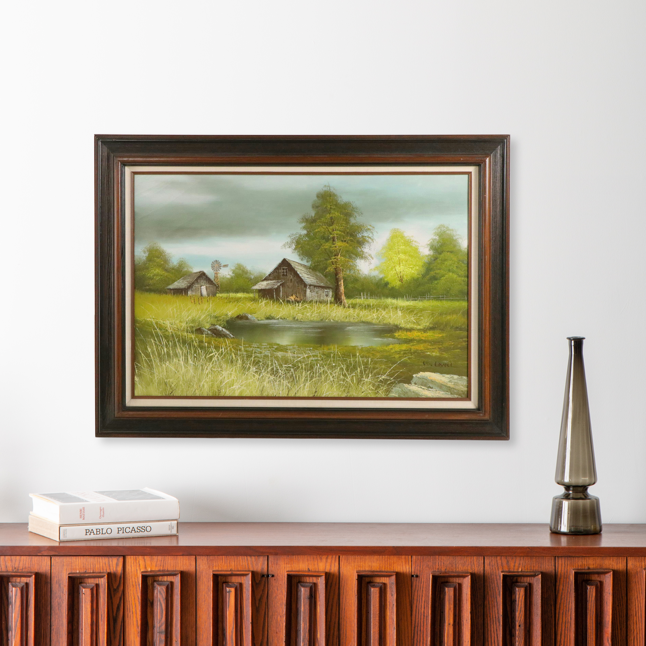 W. Lovell Oil Painting with Barnhouse Landscape, Late 20th Century