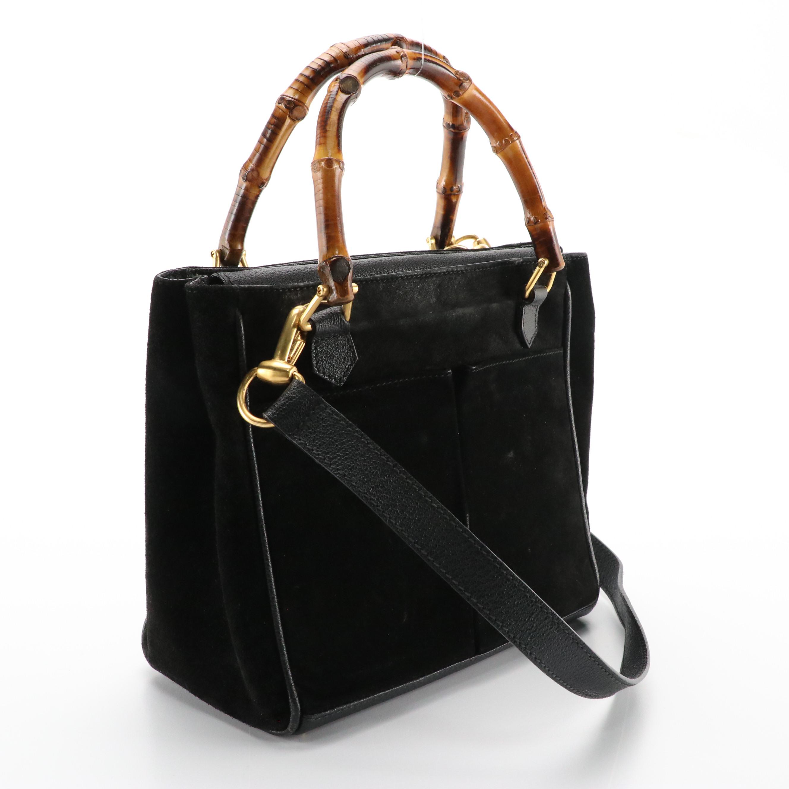 Gucci Bamboo Black Suede and Leather Two-Way Bag