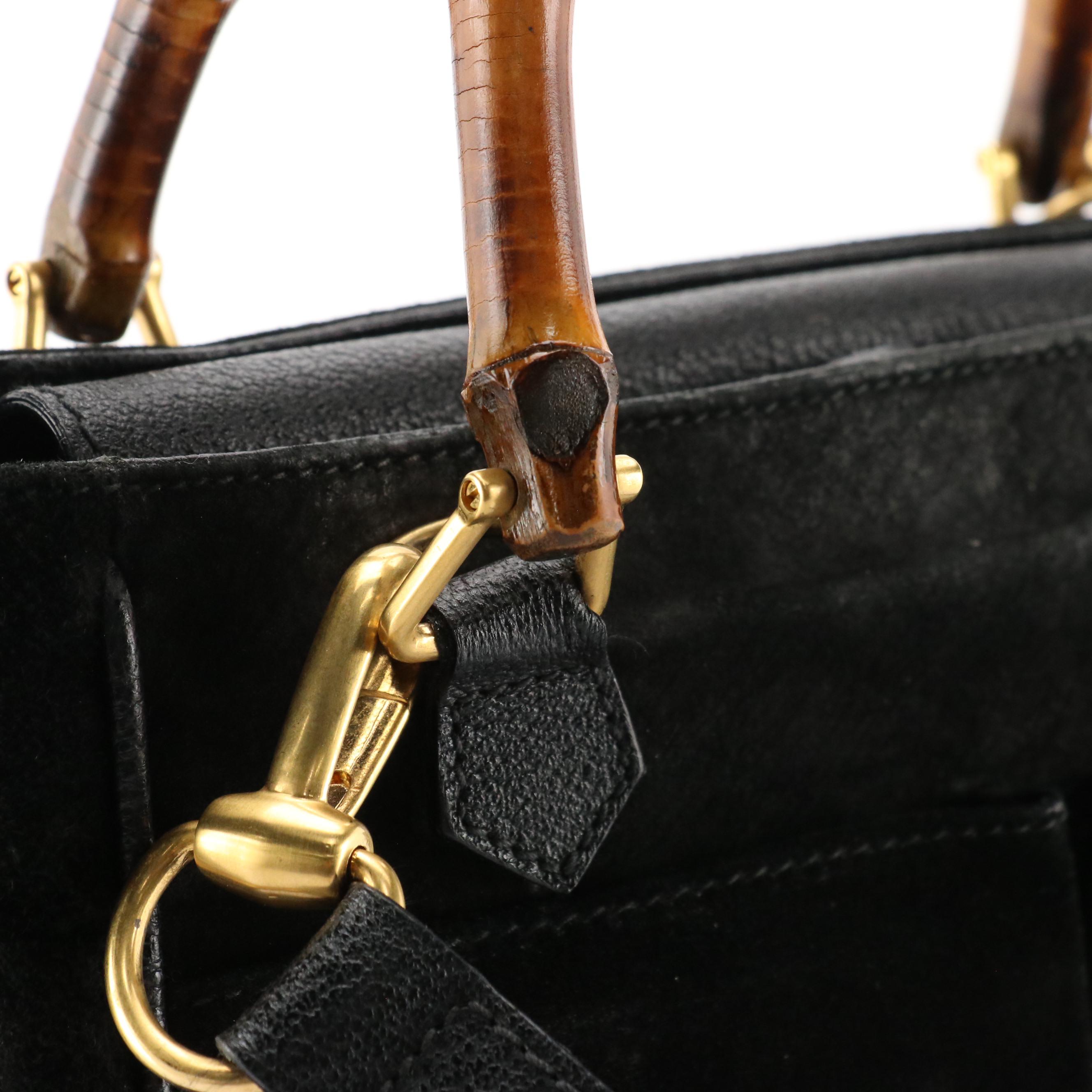 Gucci Bamboo Black Suede and Leather Two-Way Bag
