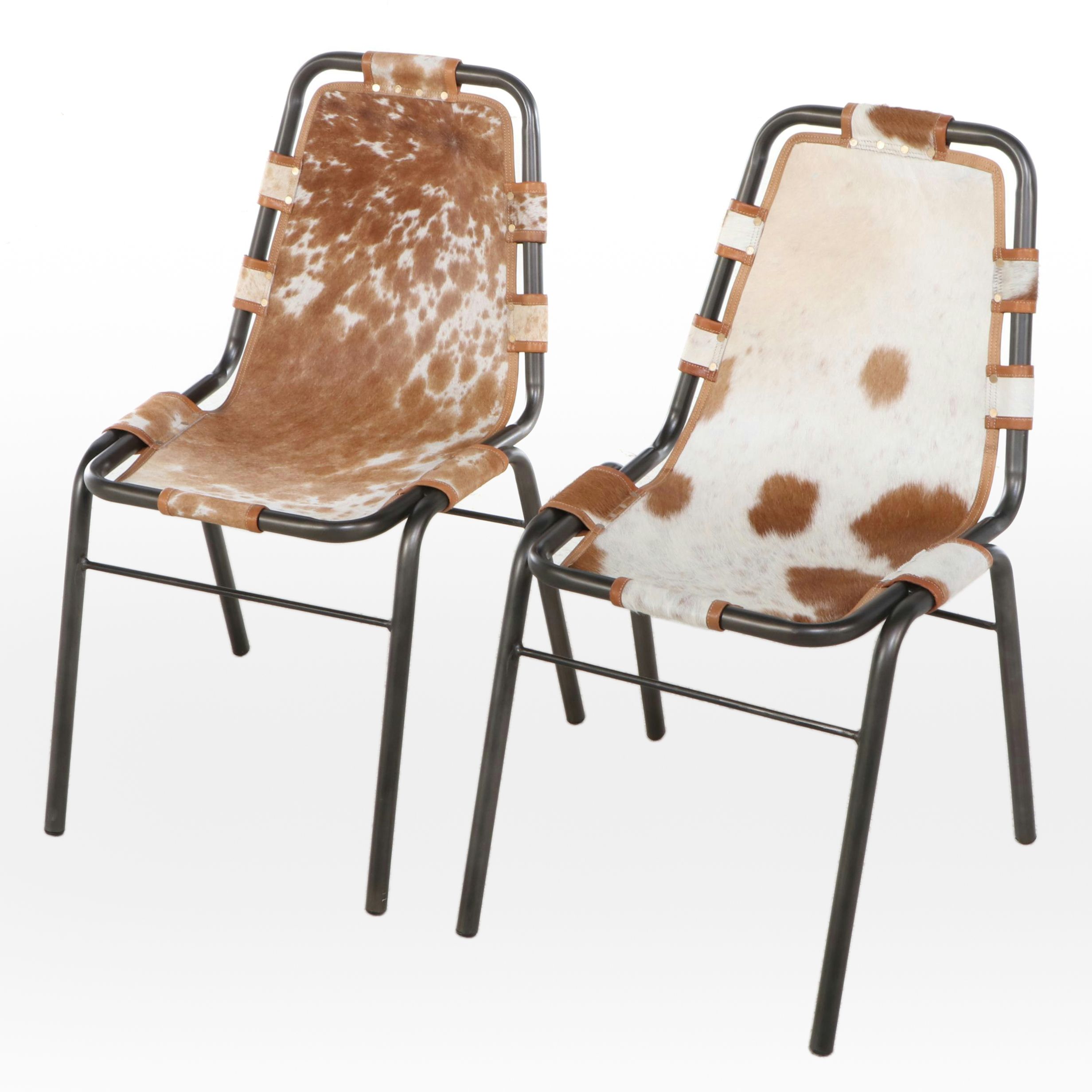 Pair of Powder-Coated Metal and Hair-on-Hide Side Chairs