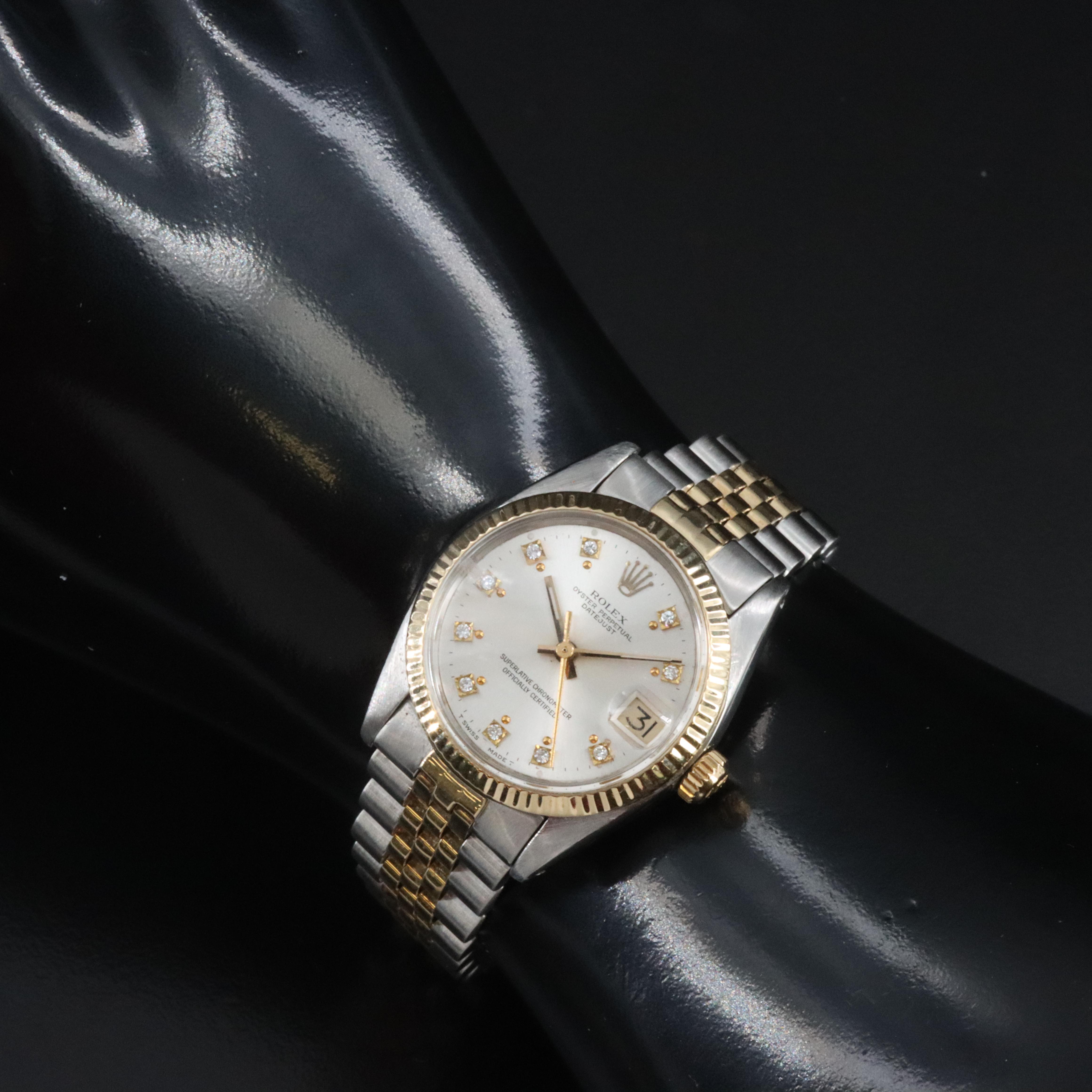 Rolex Datejust 6827 Custom Diamond Dial 31mm 18K Gold Steel Automatic Watch