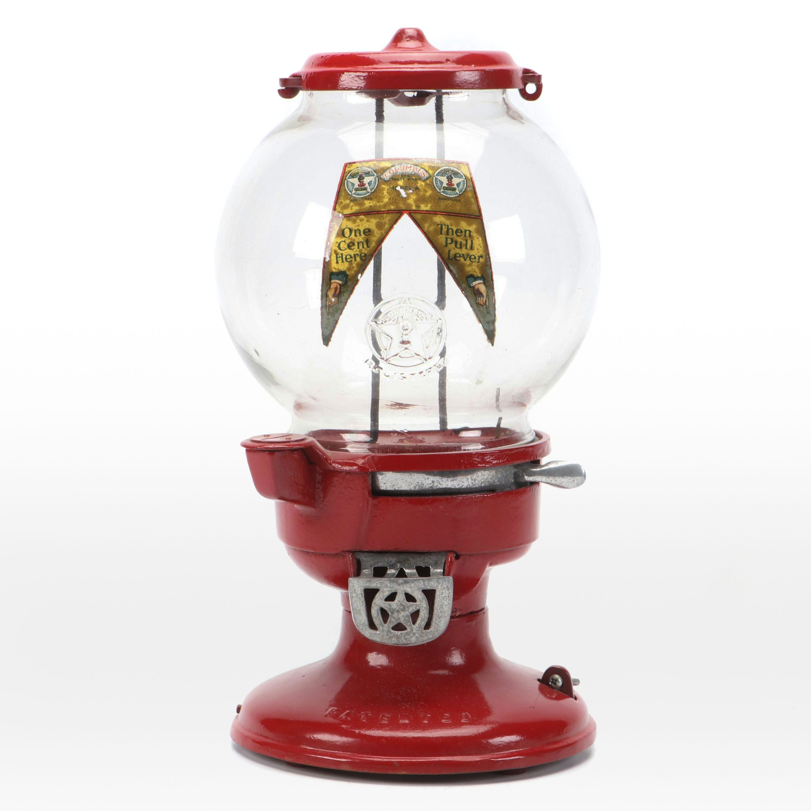 Columbus Model A Glass and Metal Gumball Machine, Early to Mid-20th Century