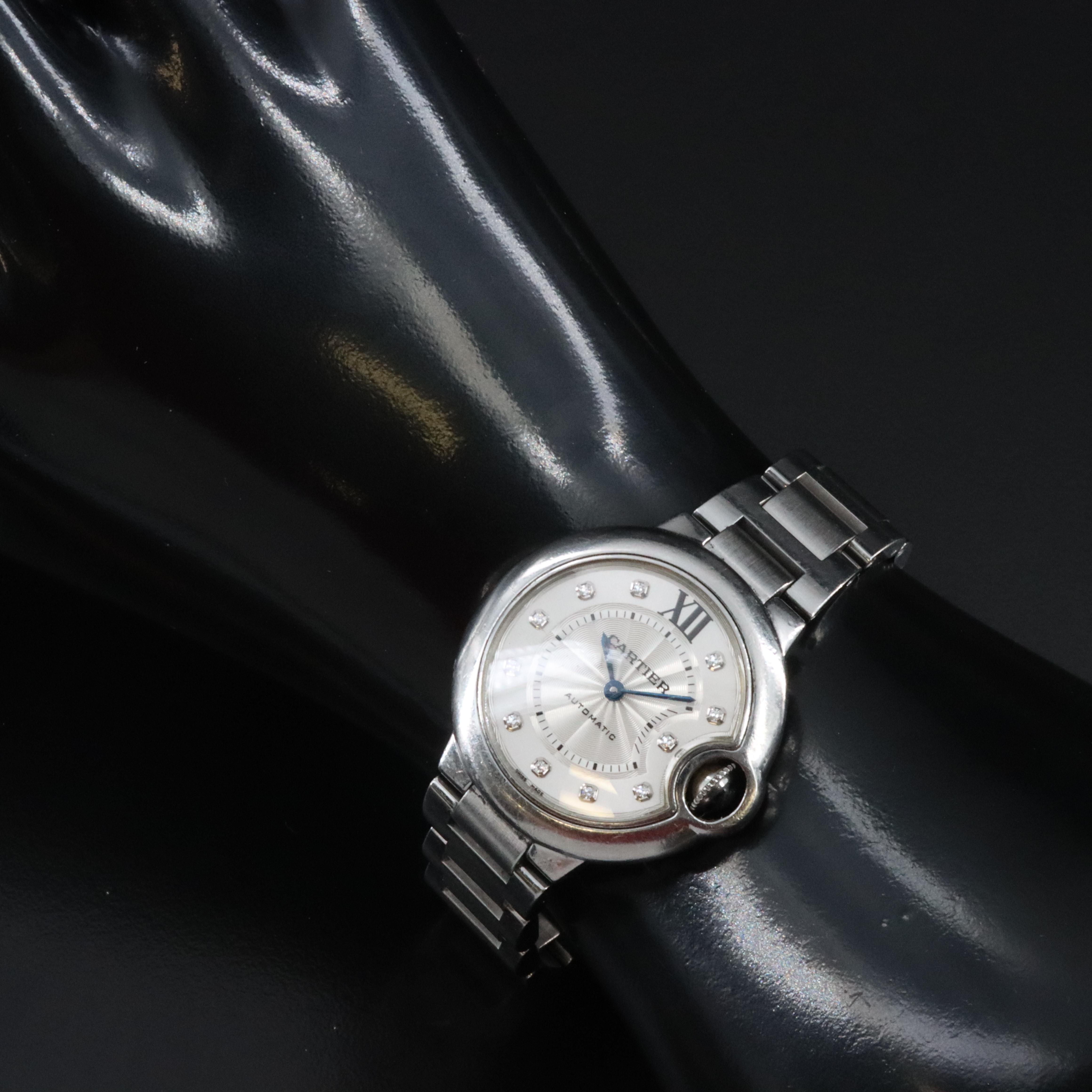 Cartier Ballon Bleu 3489 Diamond Dial 33mm Steel Automatic Watch