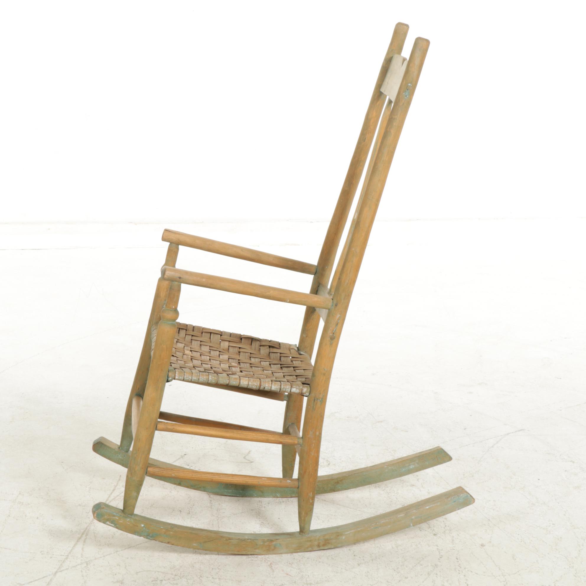 American Primitive Painted Wood Slat Back Rocking Chair