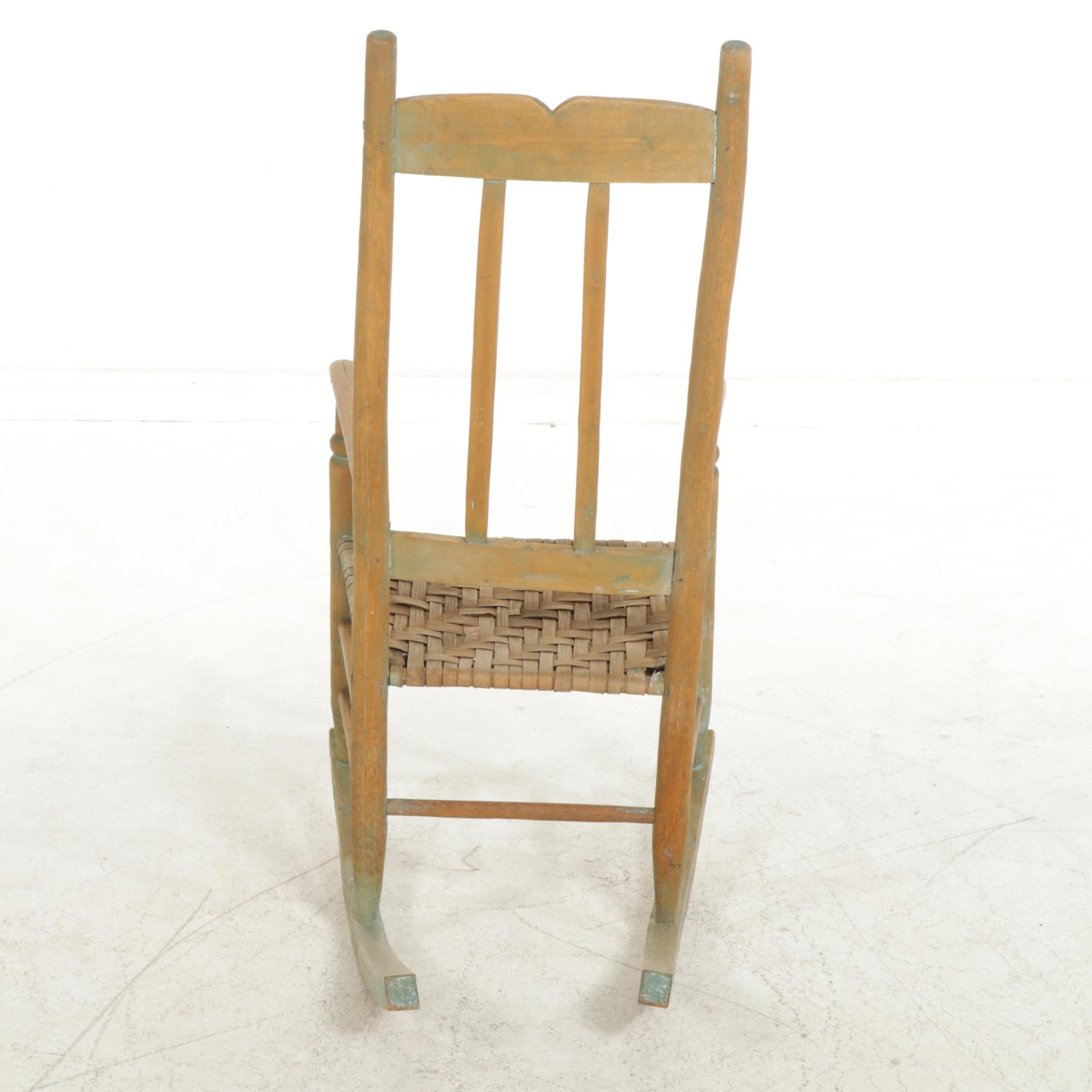 American Primitive Painted Wood Slat Back Rocking Chair