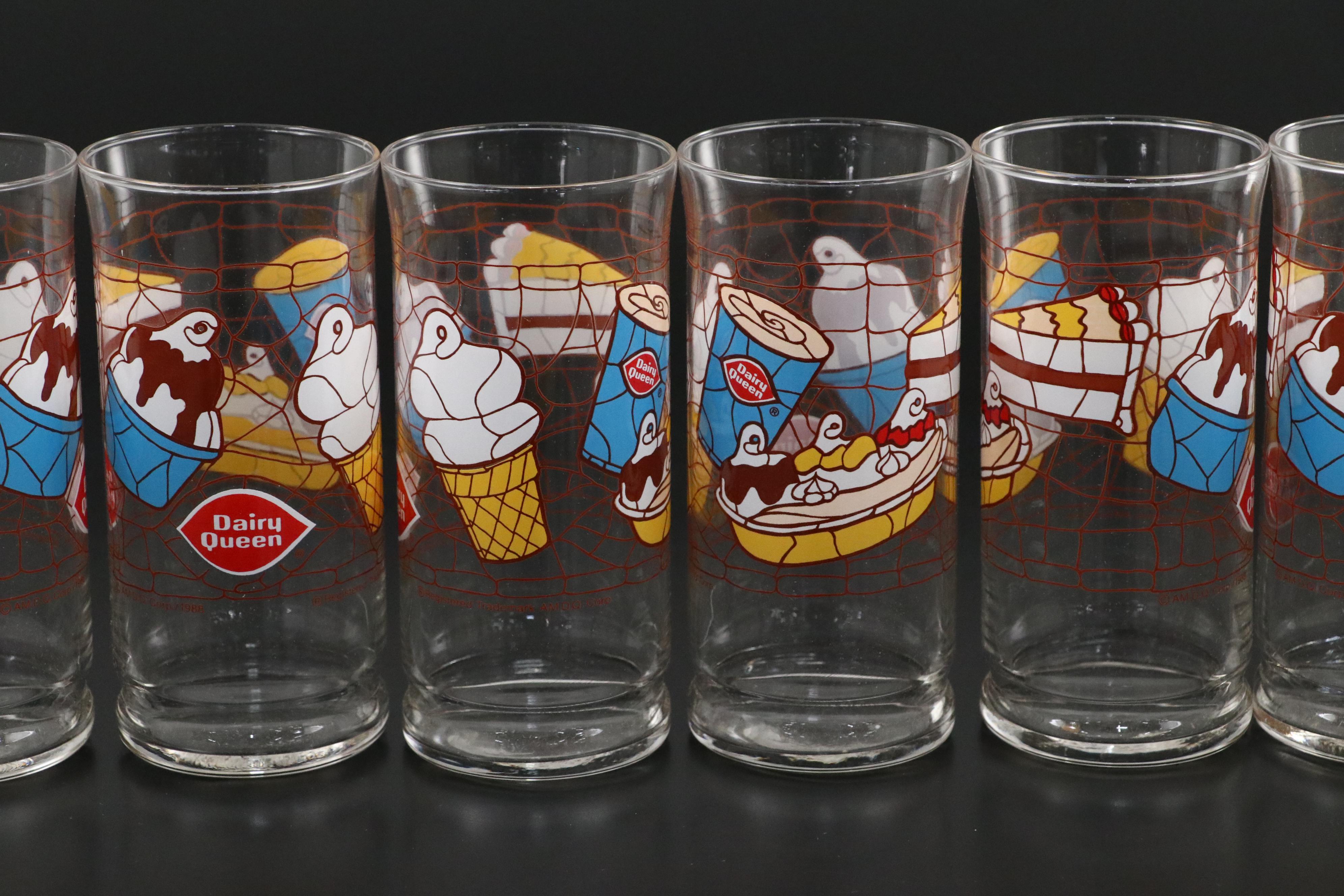 Dairy Queen Ice Cream Motif Glass Highball Glasses, Late 20th Century