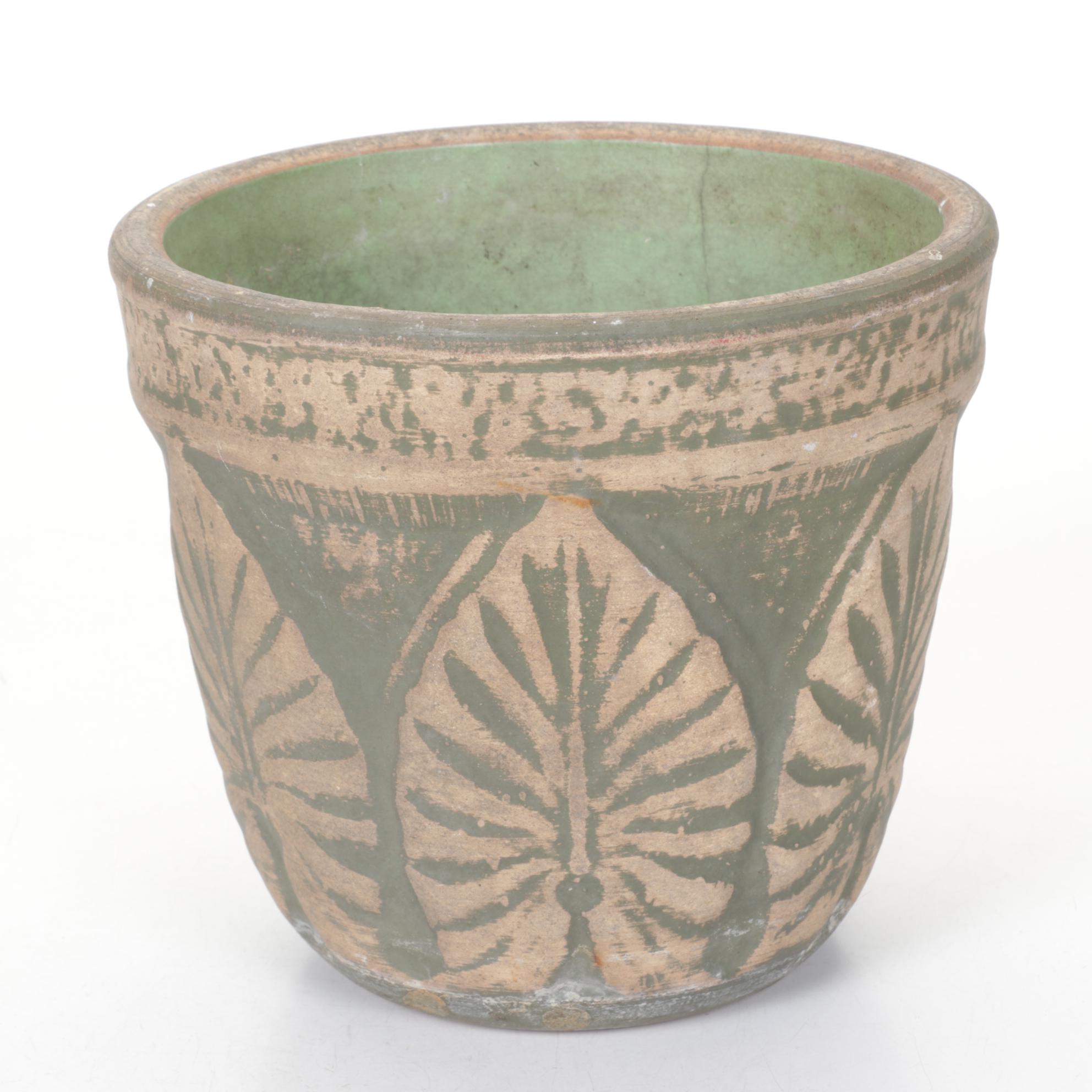 Red Wing Brushware "Elephant Ears" Jardiniere in Green, 1920s