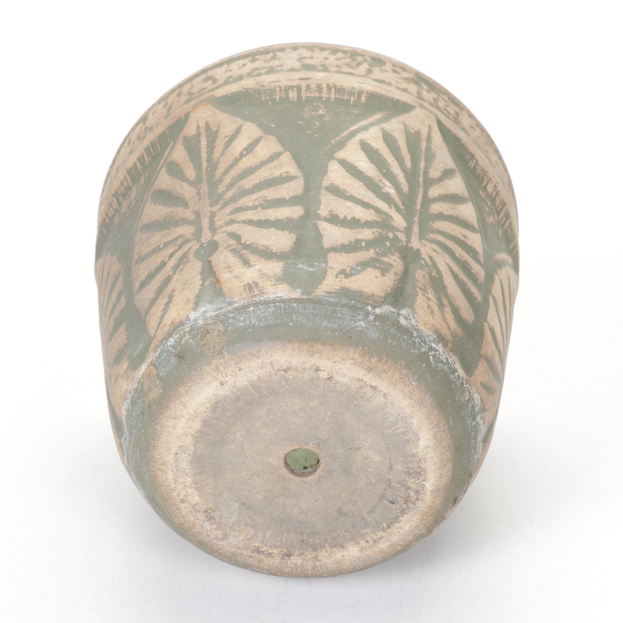 Red Wing Brushware "Elephant Ears" Jardiniere in Green, 1920s