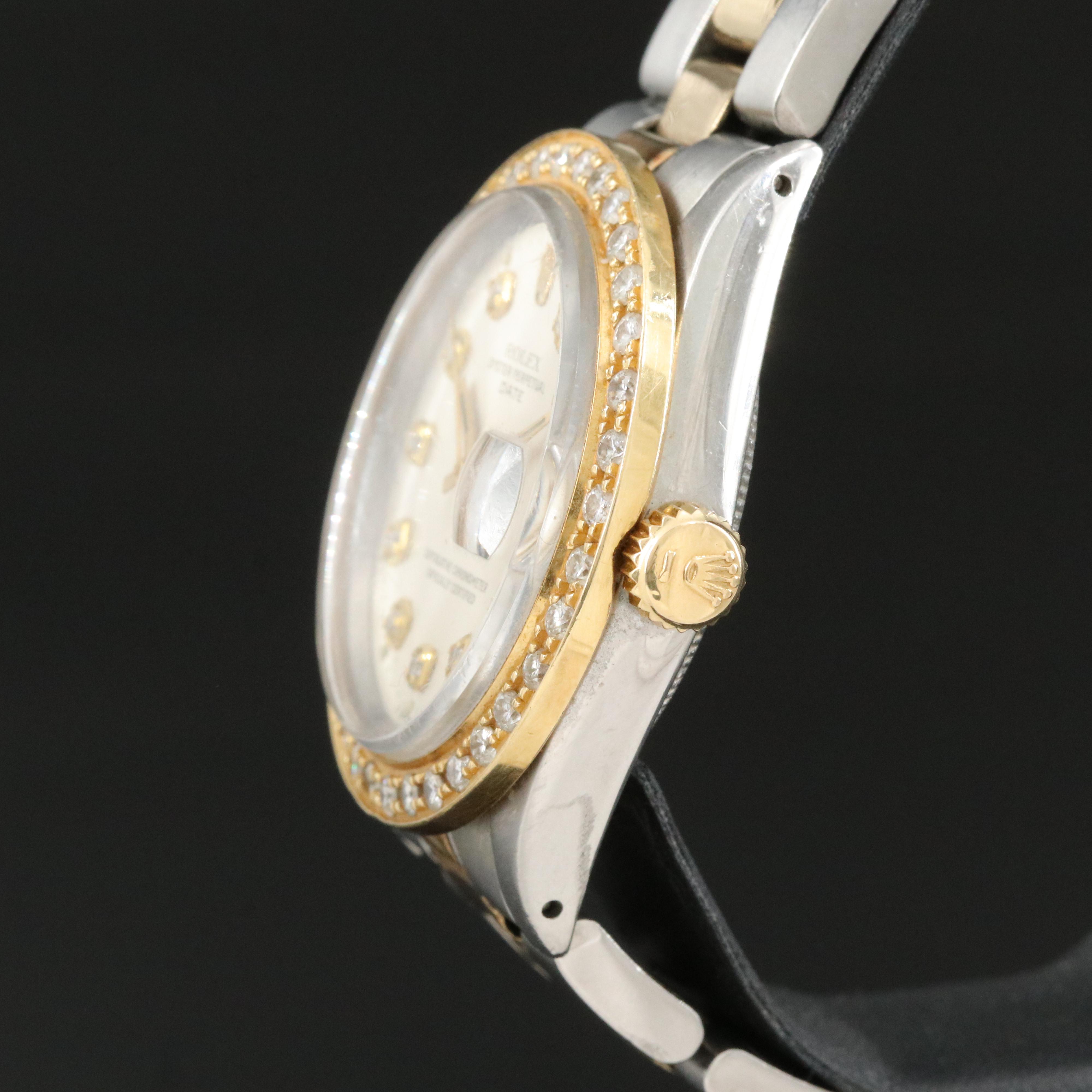 Rolex Oyster Perpetual Date 1505 Custom Diamond Dial Bezel 34mm Automatic Watch