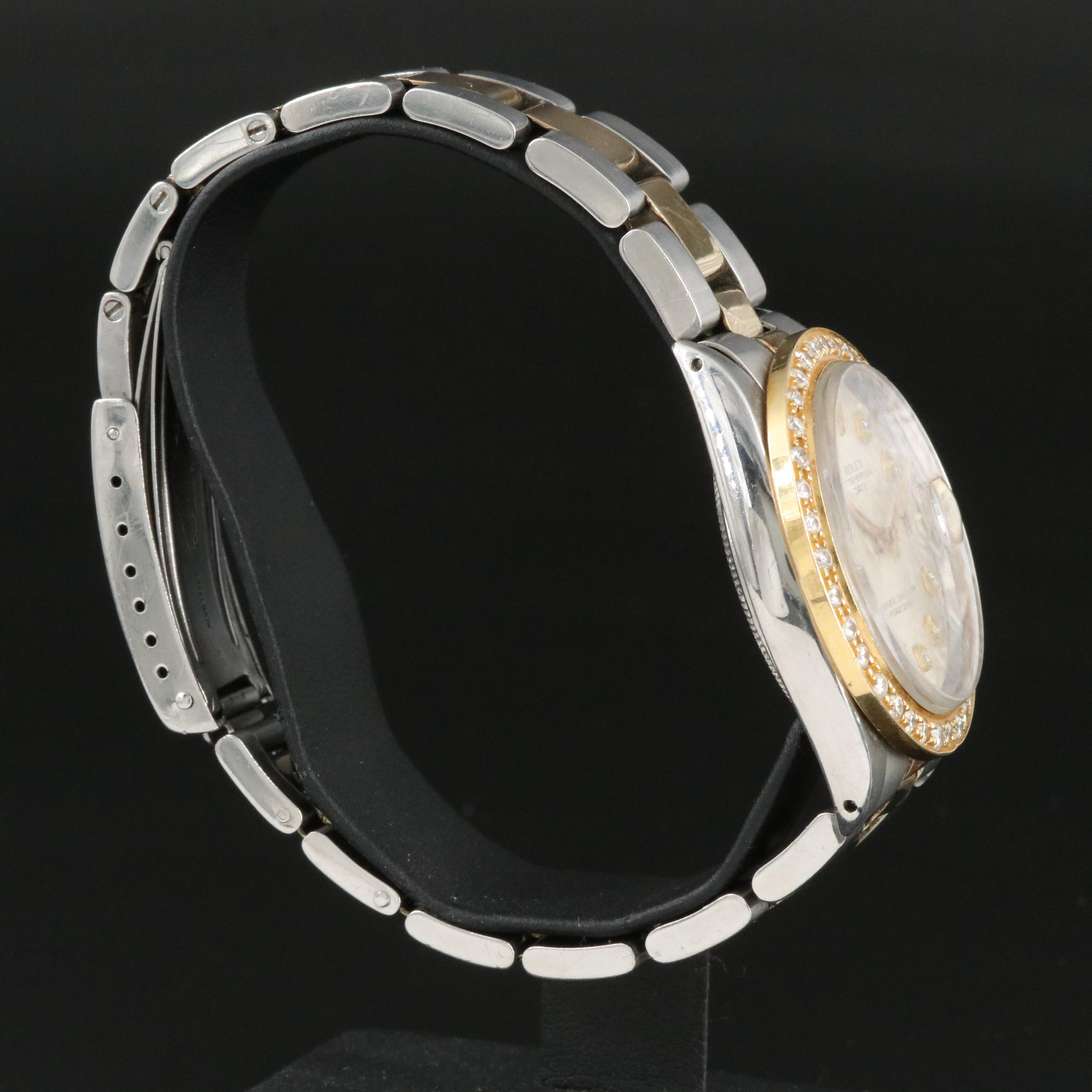 Rolex Oyster Perpetual Date 1505 Custom Diamond Dial Bezel 34mm Automatic Watch