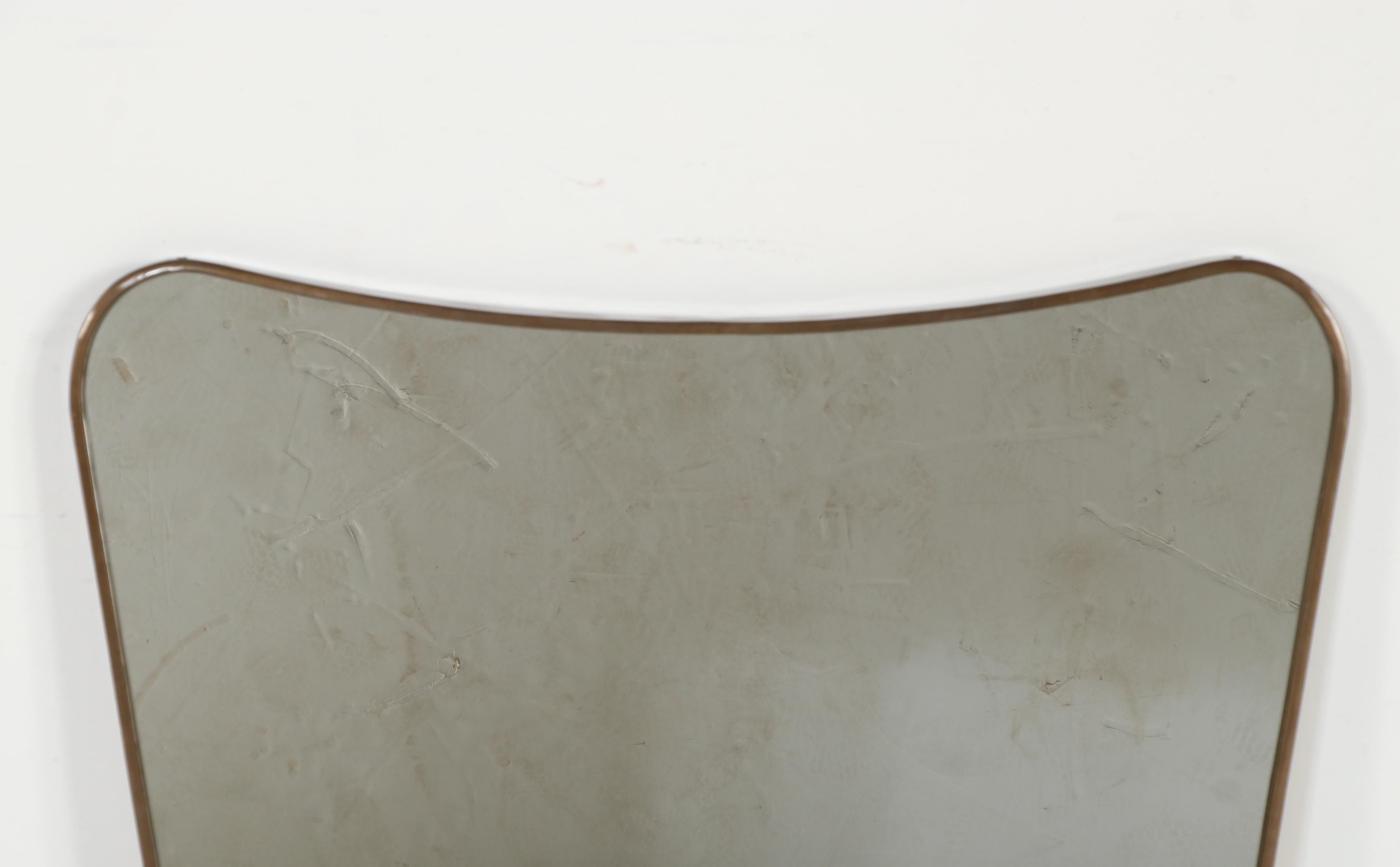 Italian Modern Style Brass Framed Wall Mirror, Manner of Gio Ponti